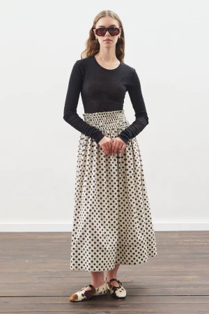 Polka Dot Gathered Skirt Ecru - Image 5