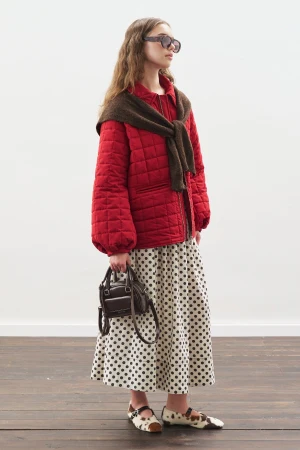 Polka Dot Gathered Skirt Ecru - Image 8