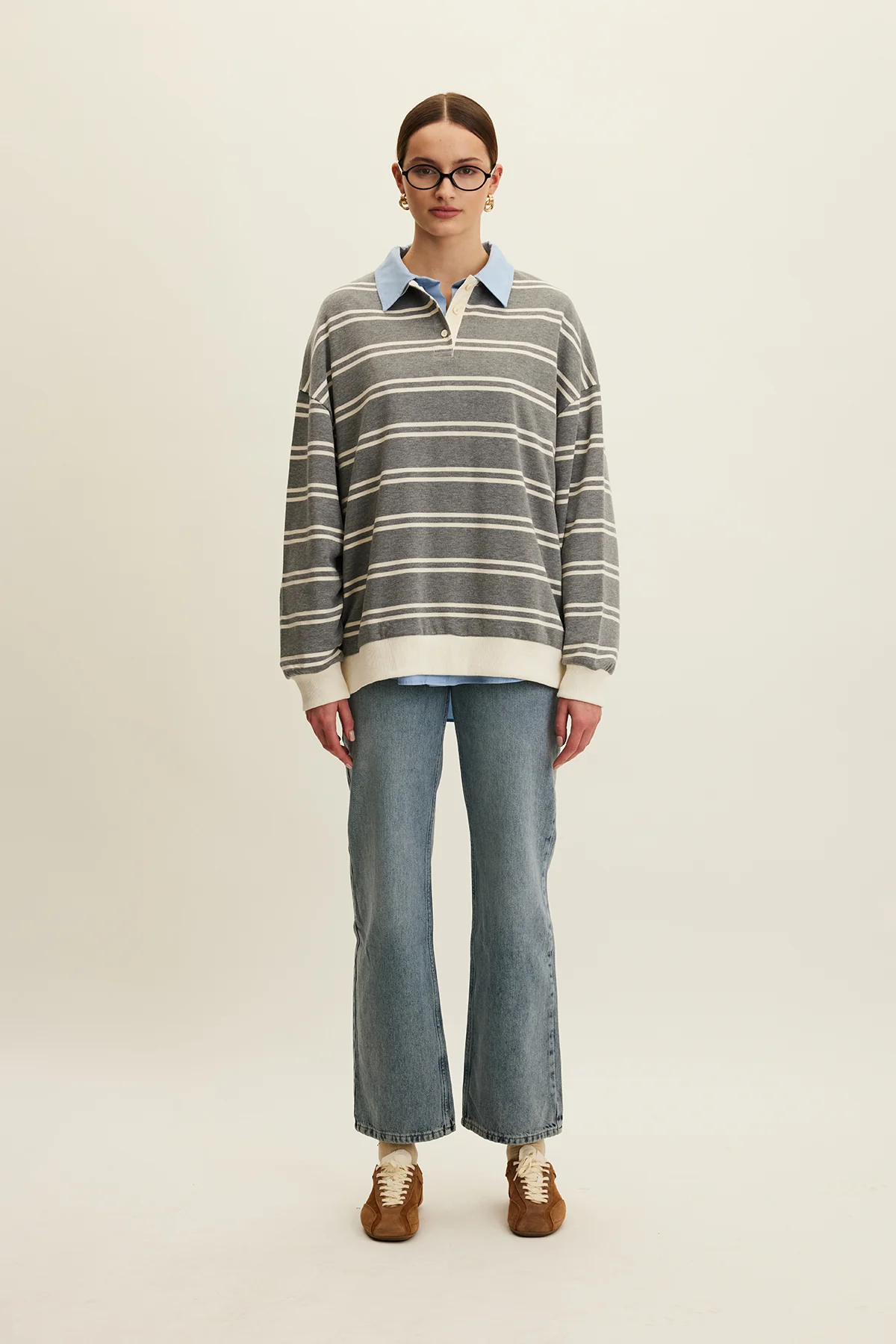 Polo Collar Oversized Sweatshirt Grey - Image 3