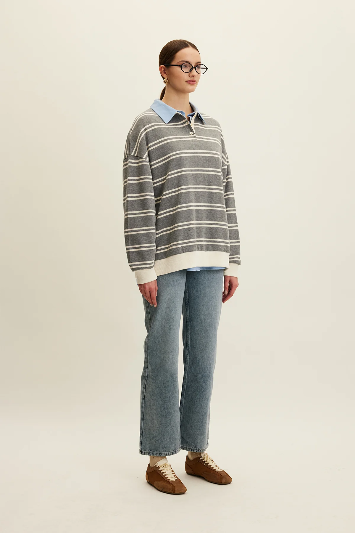 Polo Collar Oversized Sweatshirt Grey - Image 4