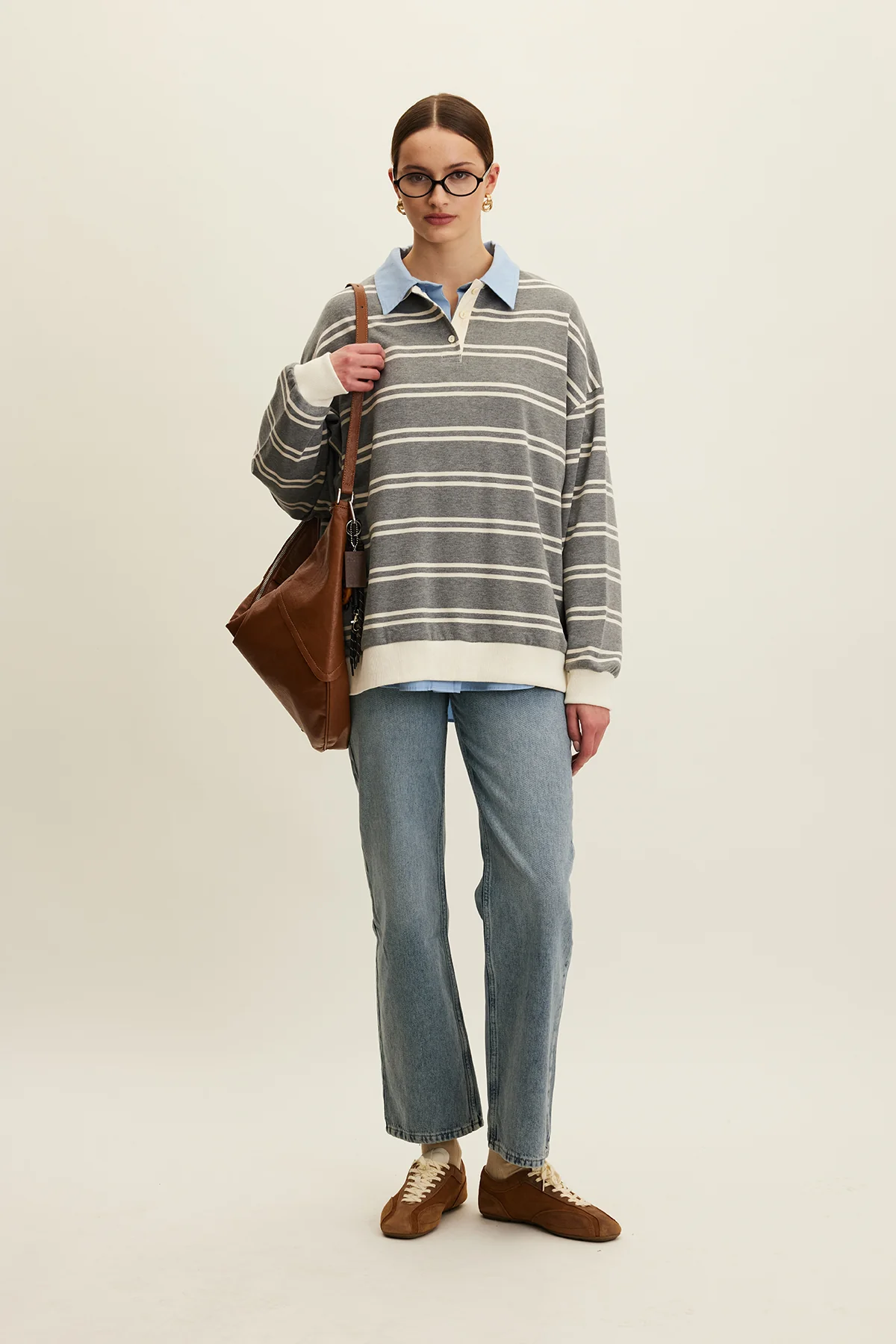 Polo Collar Oversized Sweatshirt Grey - Image 5