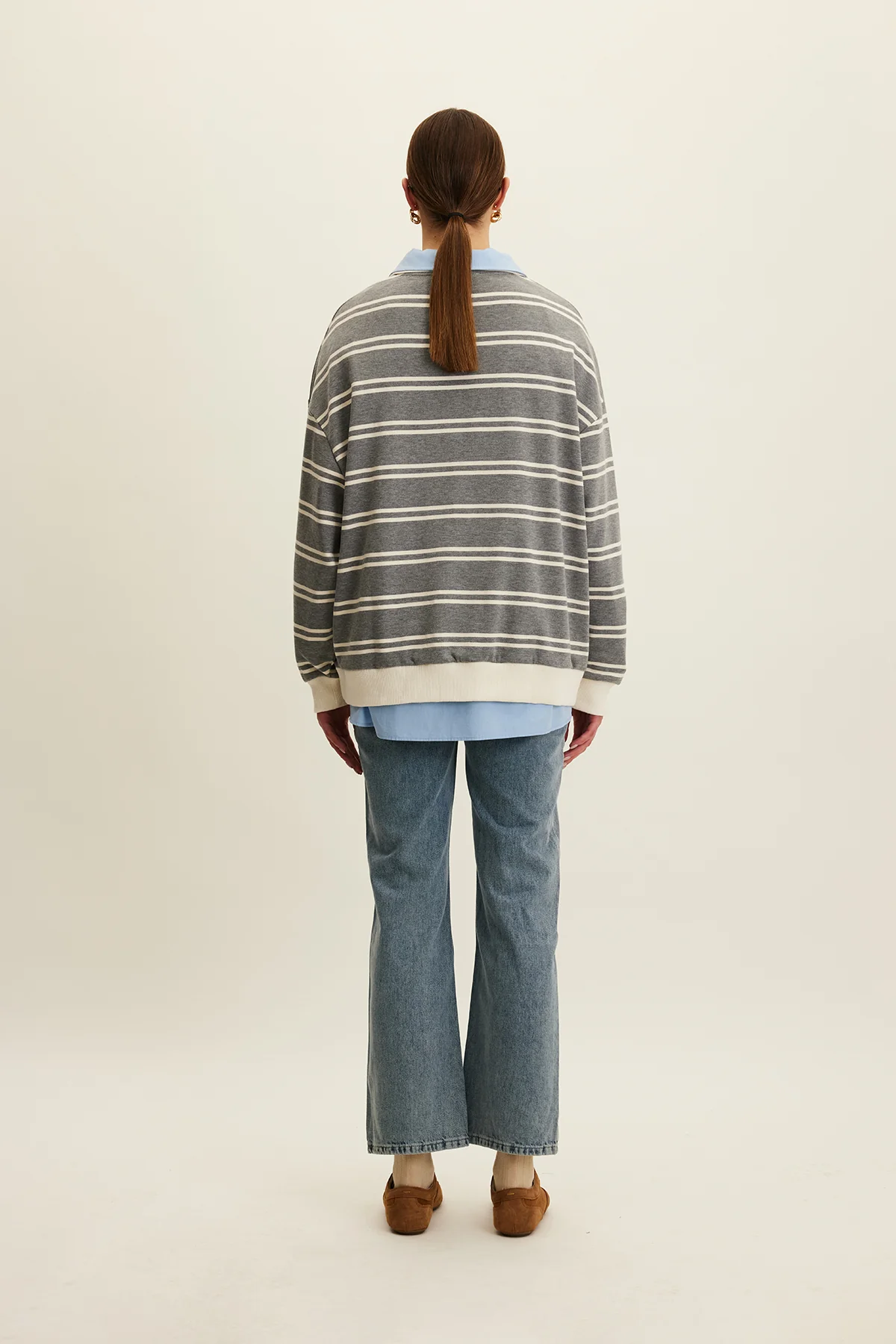 Polo Collar Oversized Sweatshirt Grey - Image 6