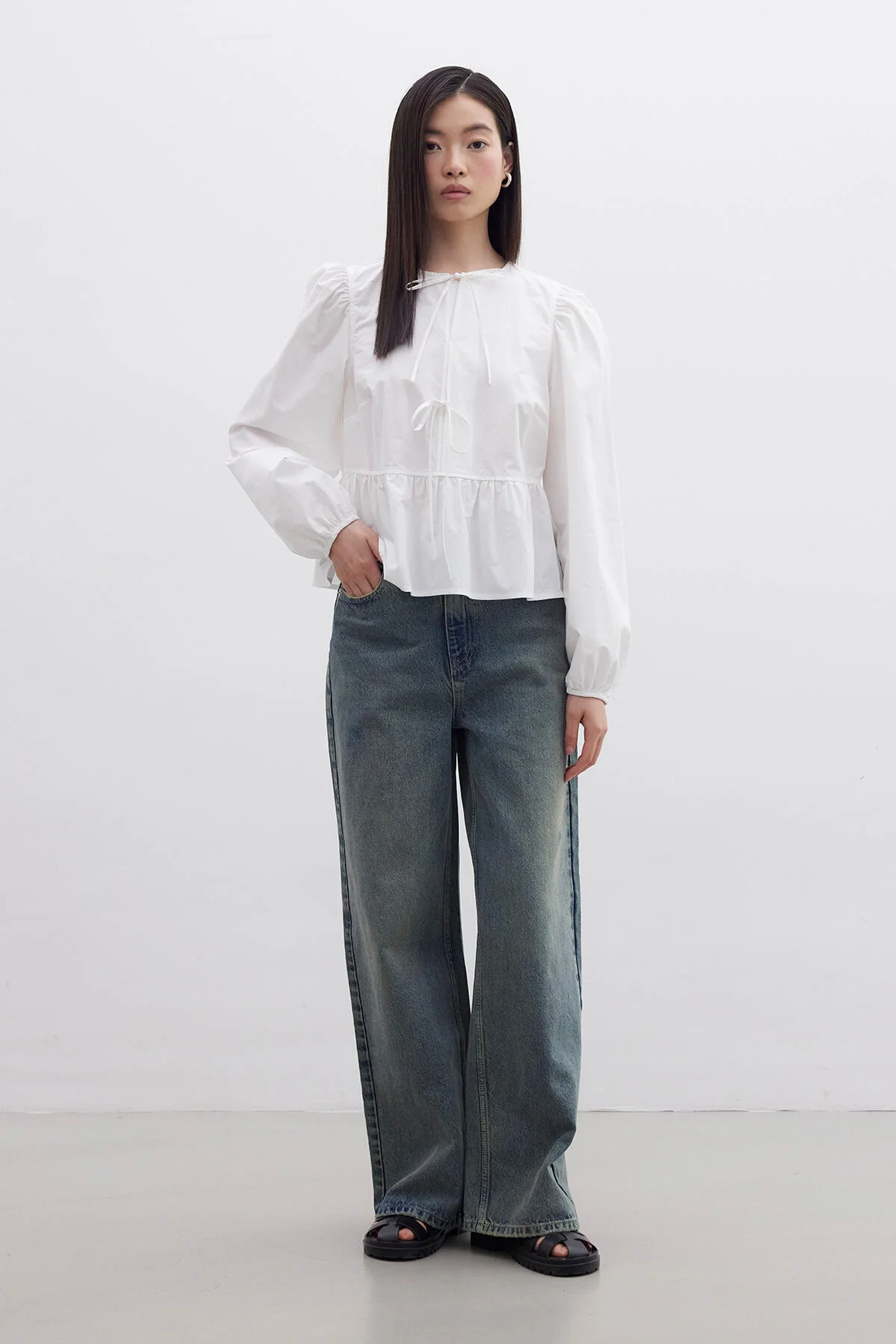 Premium Blouse With Tie Ecru - Image 6