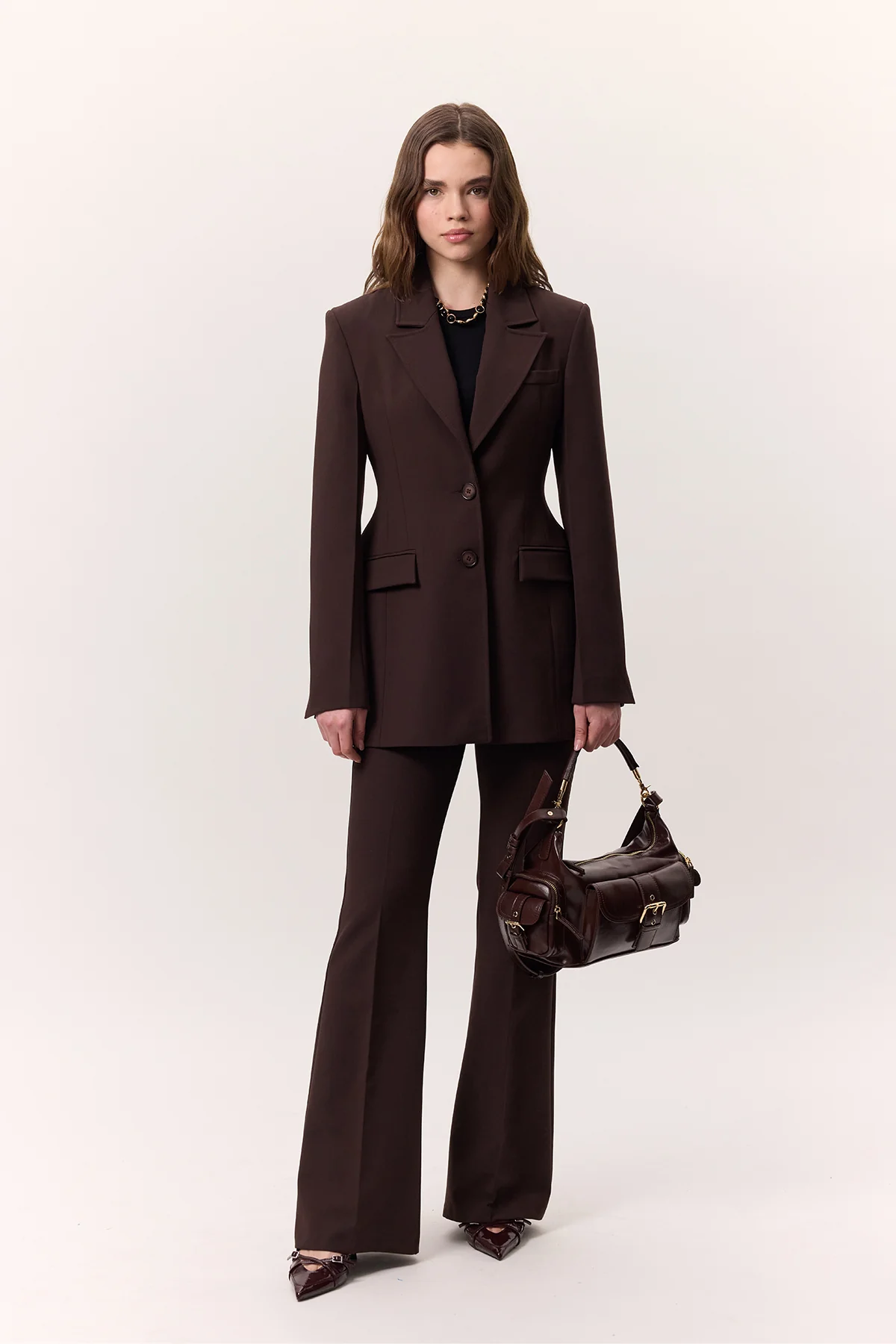 Premium Flared Fit Trousers Brown - Image 2