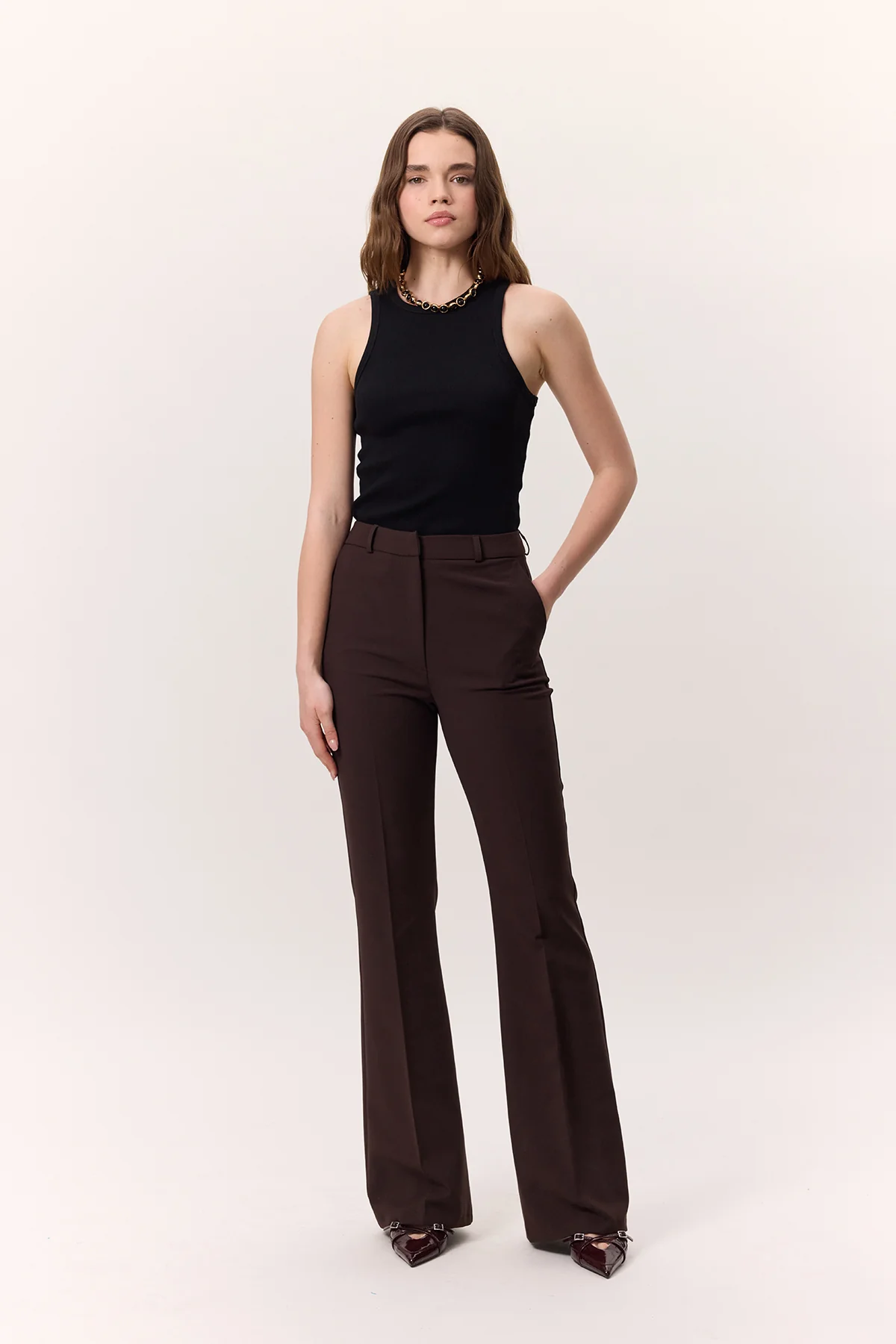 Premium Flared Fit Trousers Brown - Image 4