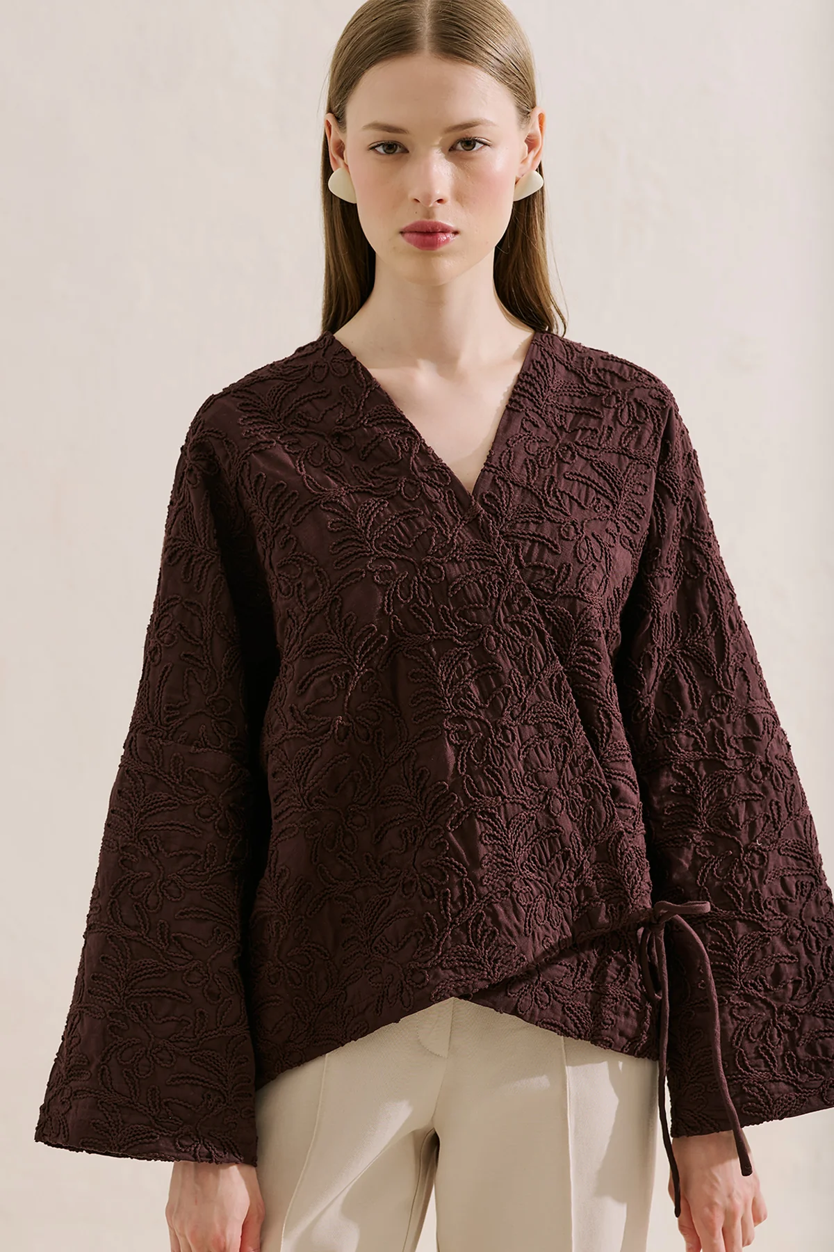 Premium Embroidered Kimono Brown - Image 2