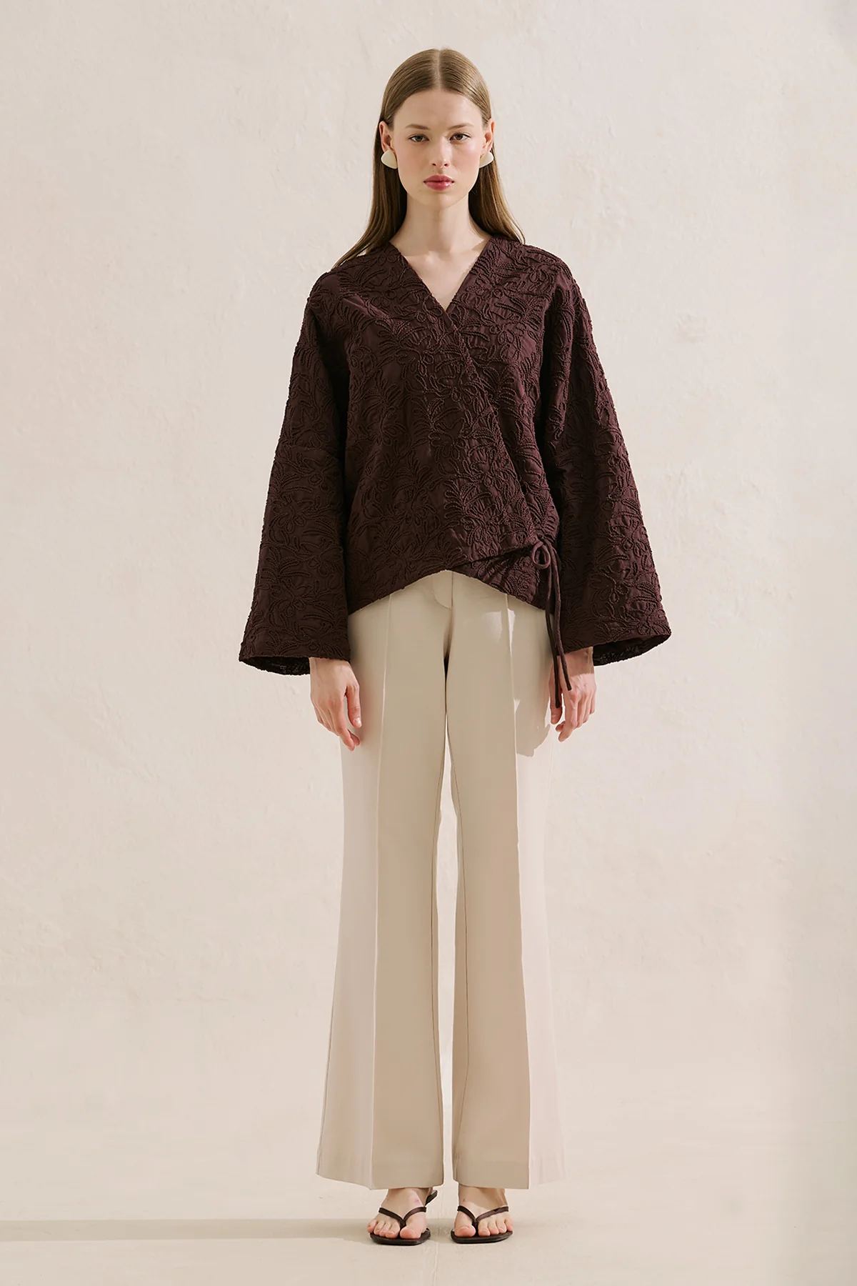 Premium Embroidered Kimono Brown - Image 3