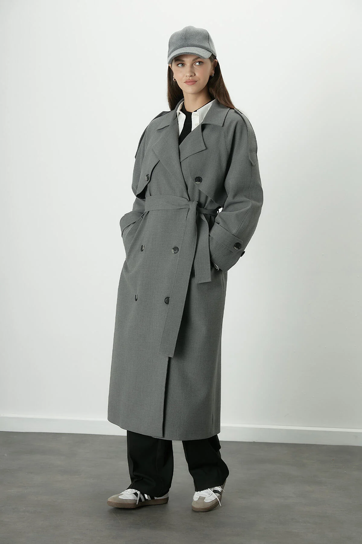 Premium Oversize Trench Coat Grey - Image 4