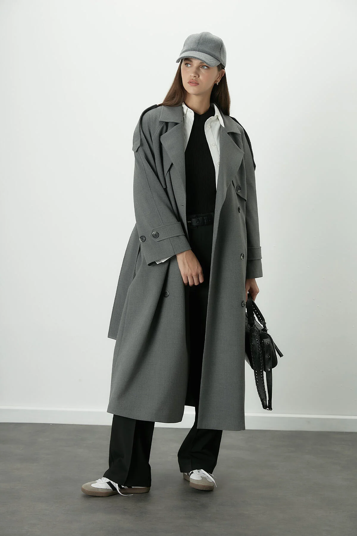 Premium Oversize Trench Coat Grey - Image 5