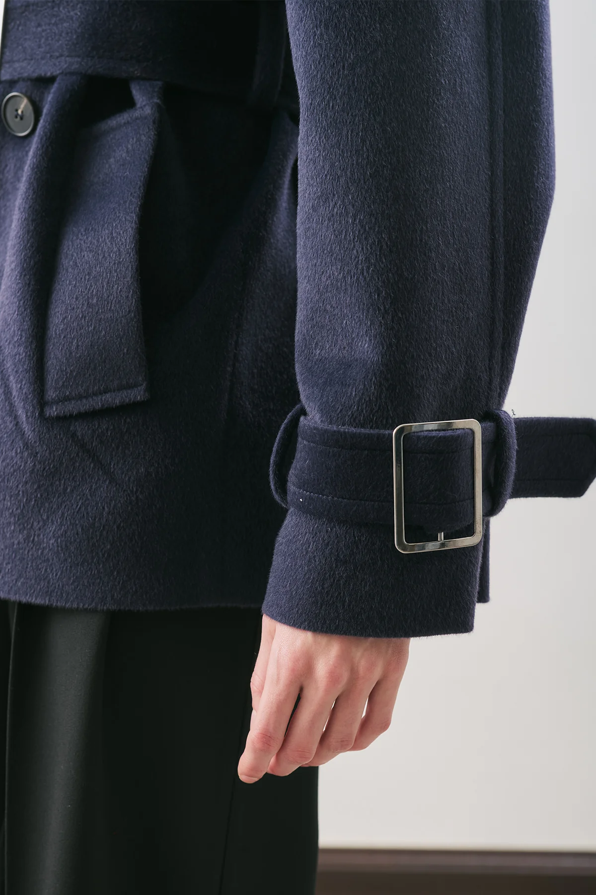 Premium Oversized Wool Coat Navy Blue - Image 5