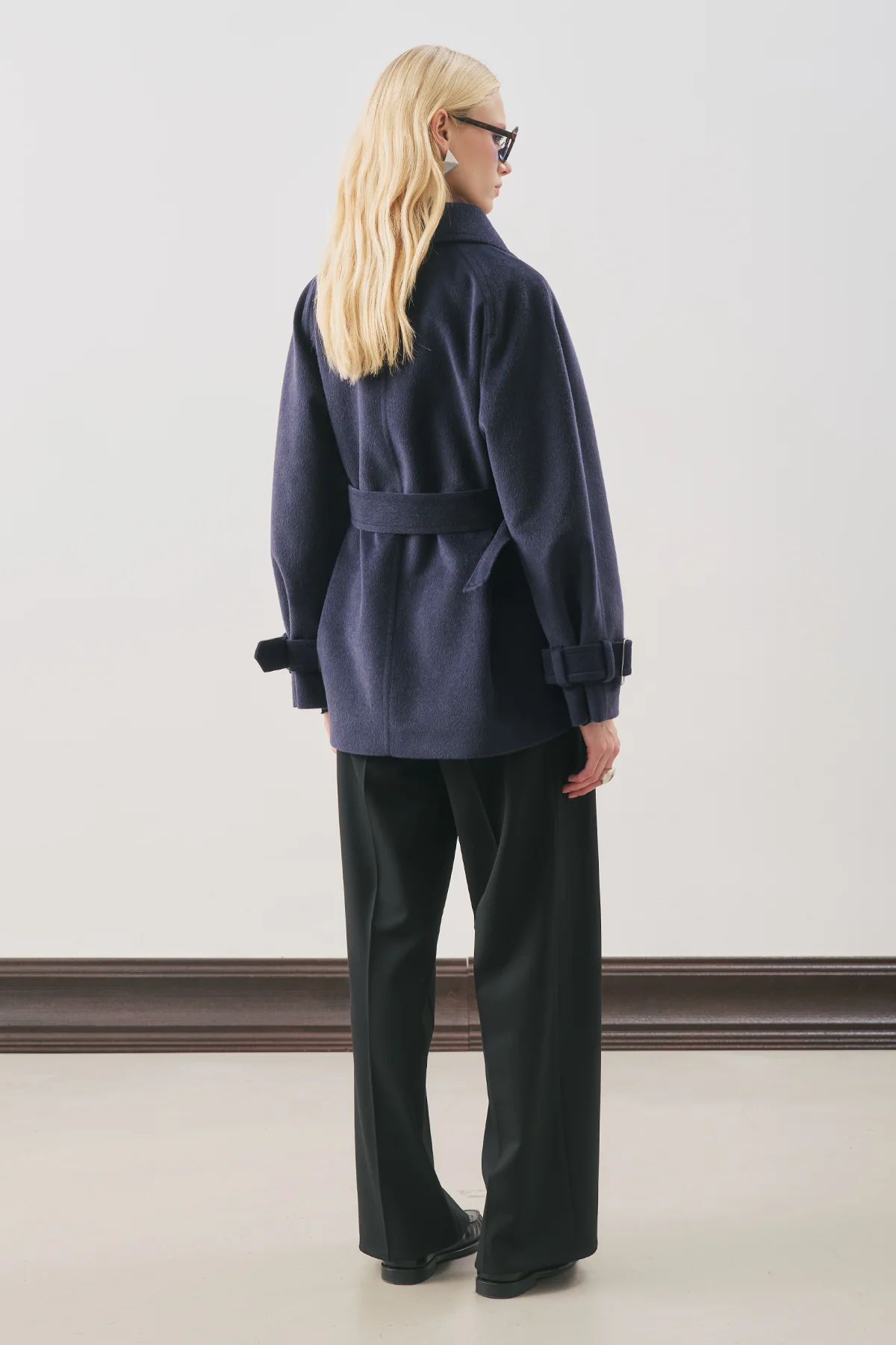 Premium Oversized Wool Coat Navy Blue - Image 6