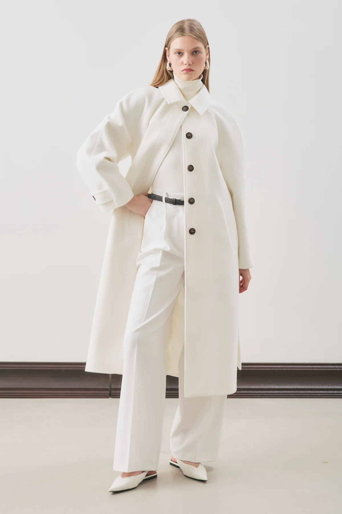 Premium Wool Long Coat Ecru - Image 4