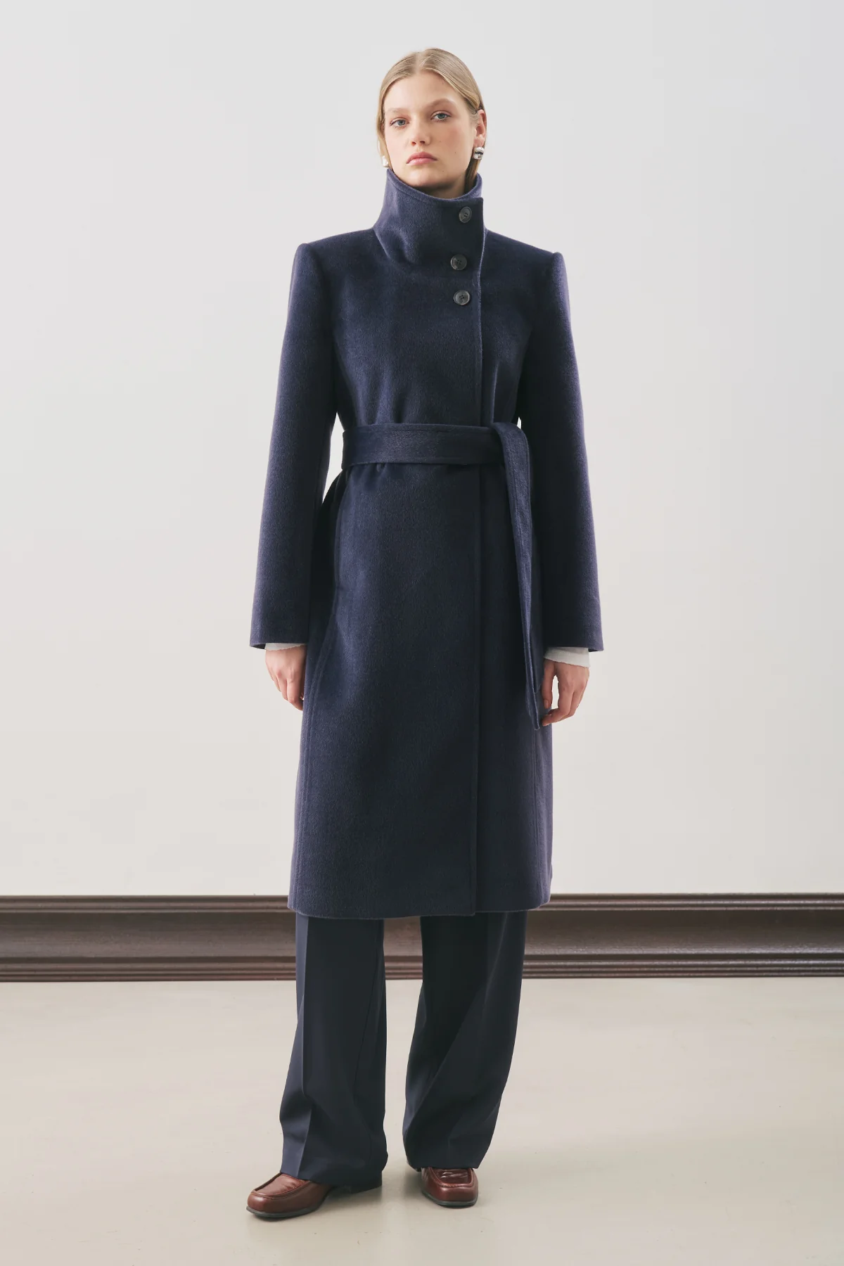 Premium Wool Trench-Style Coat Navy Blue - Image 3