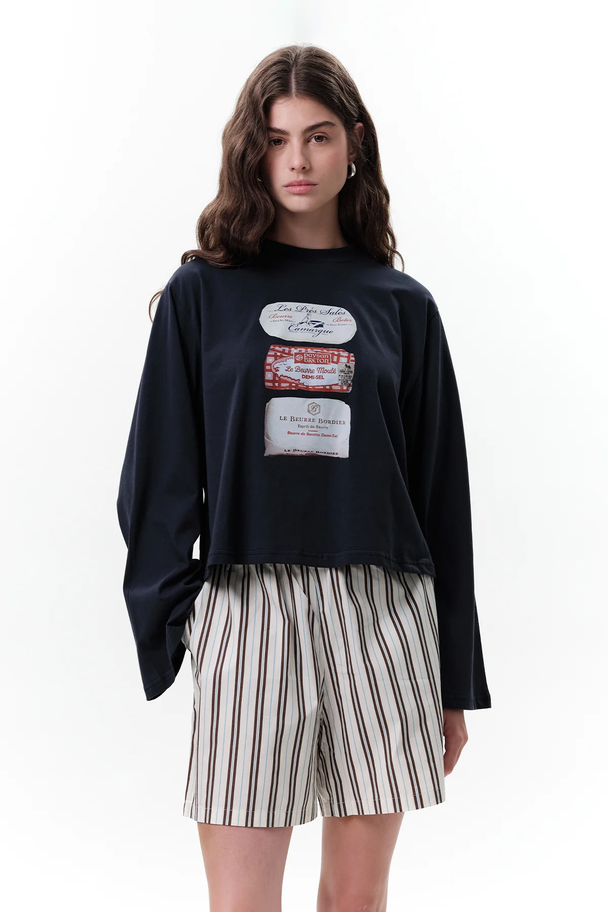Printed Long-Sleeve Crop Top Butter - Image 5