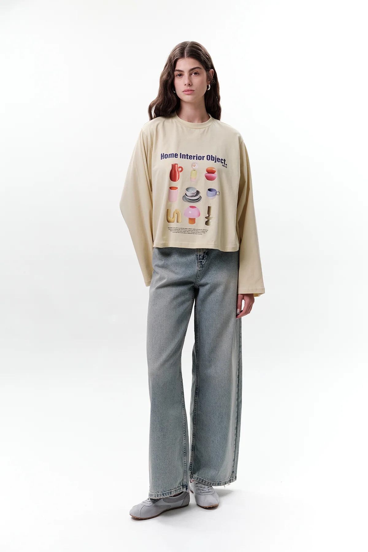 Printed Long-Sleeve Crop Top Object - Image 5