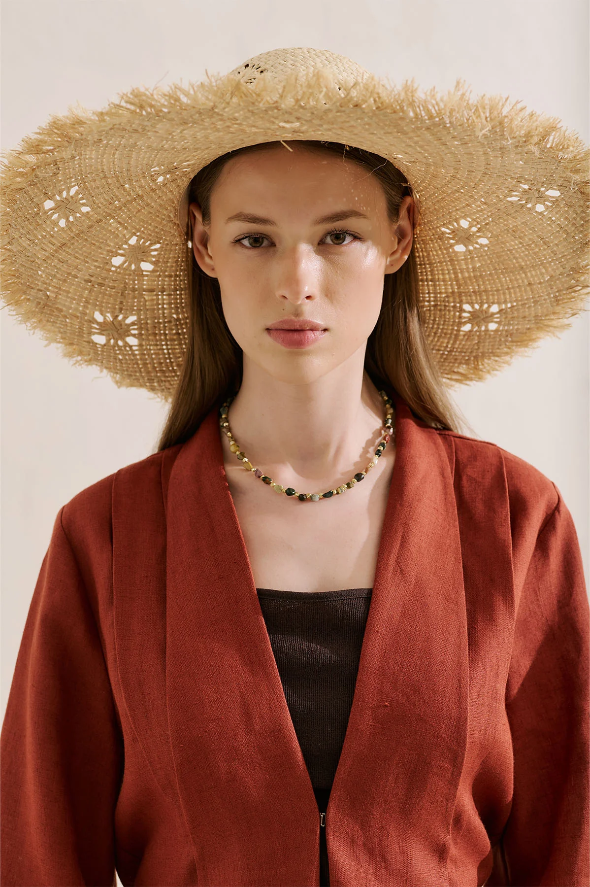 Zigzag Straw Hat With Tassel Detail Beige - Image 3