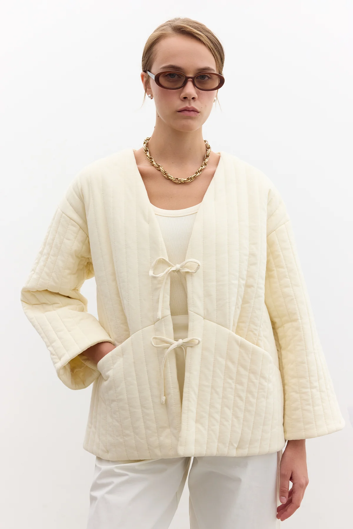 Quilted Belted Jacket Vanilla