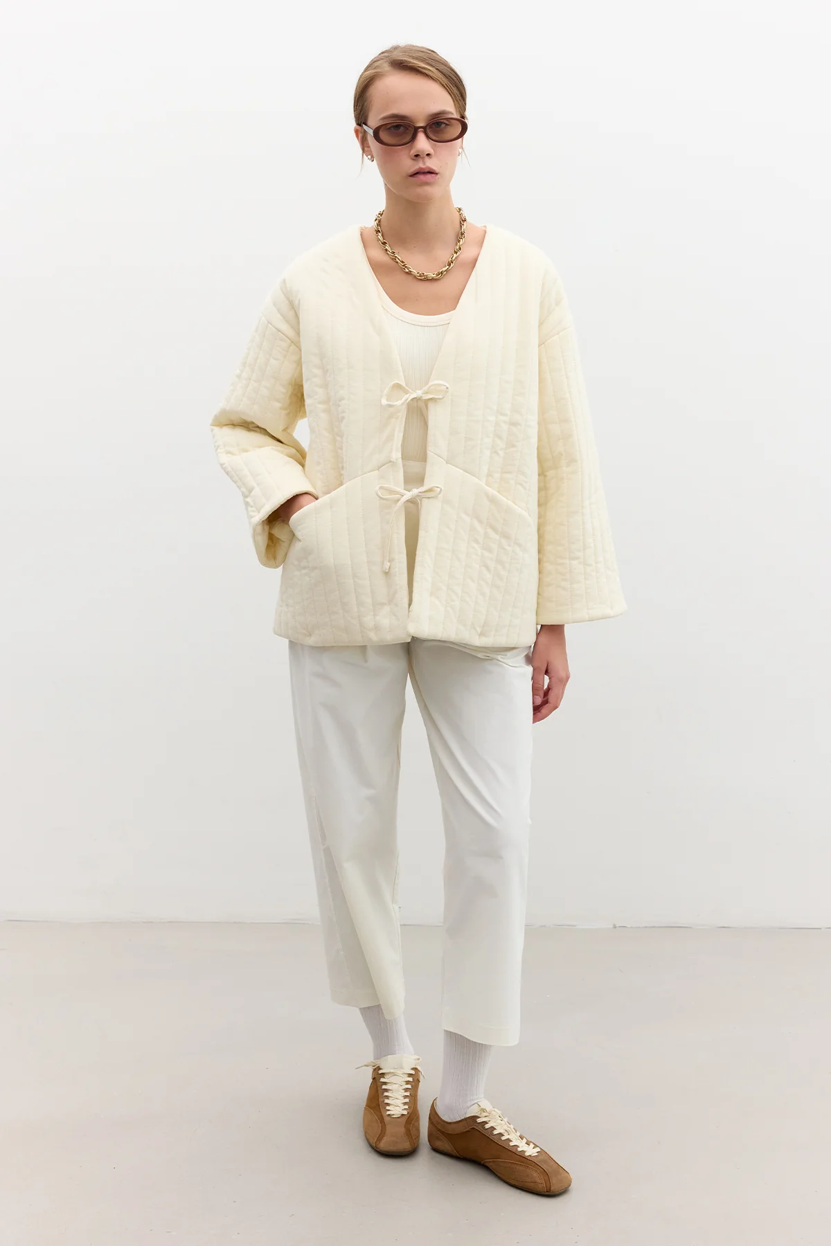 Quilted Belted Jacket Vanilla - Image 3