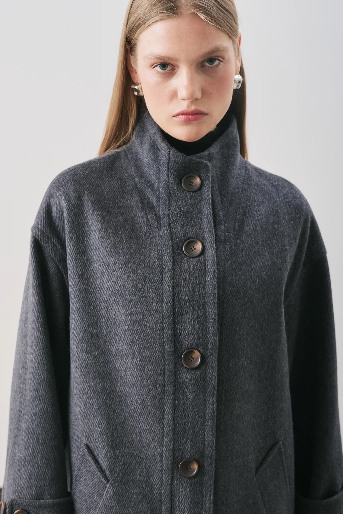Rai Oversized Wool Coat Navy Blue - Image 2