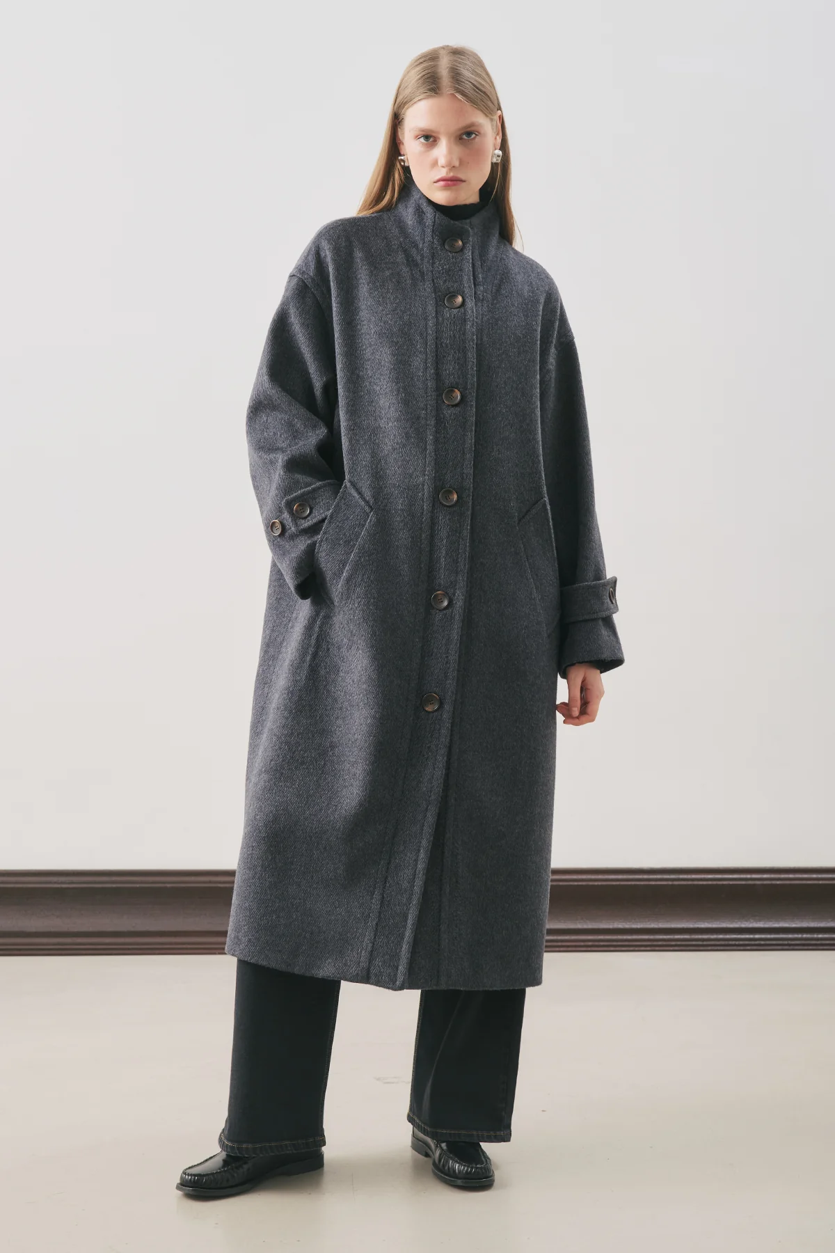 Rai Oversized Wool Coat Navy Blue - Image 3