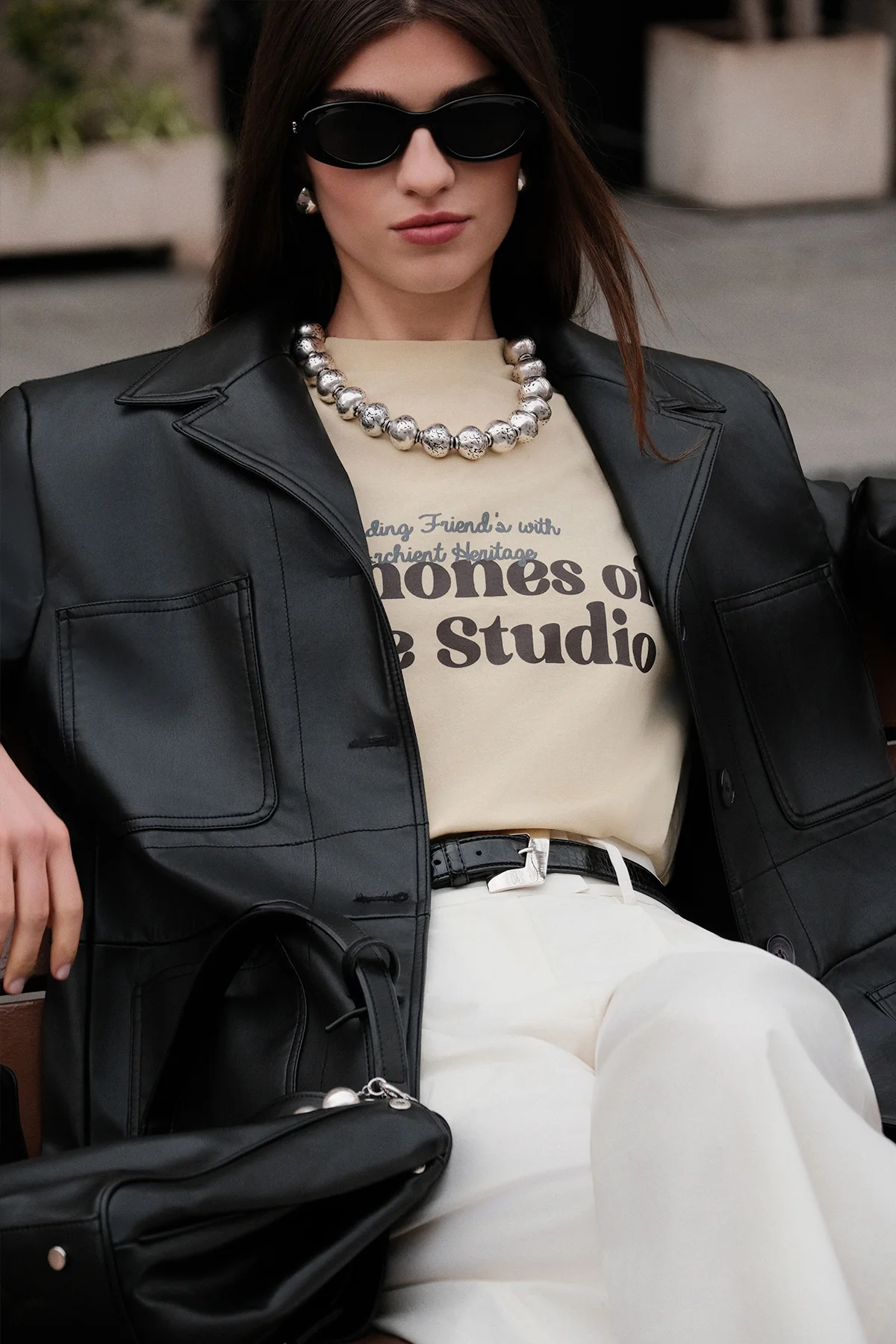 Retro Faux Leather Jacket Black - Image 3