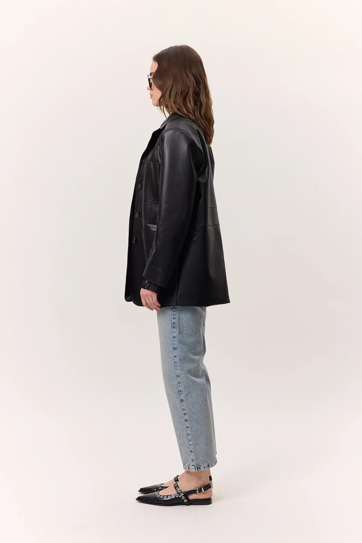 Retro Faux Leather Jacket Black - Image 7