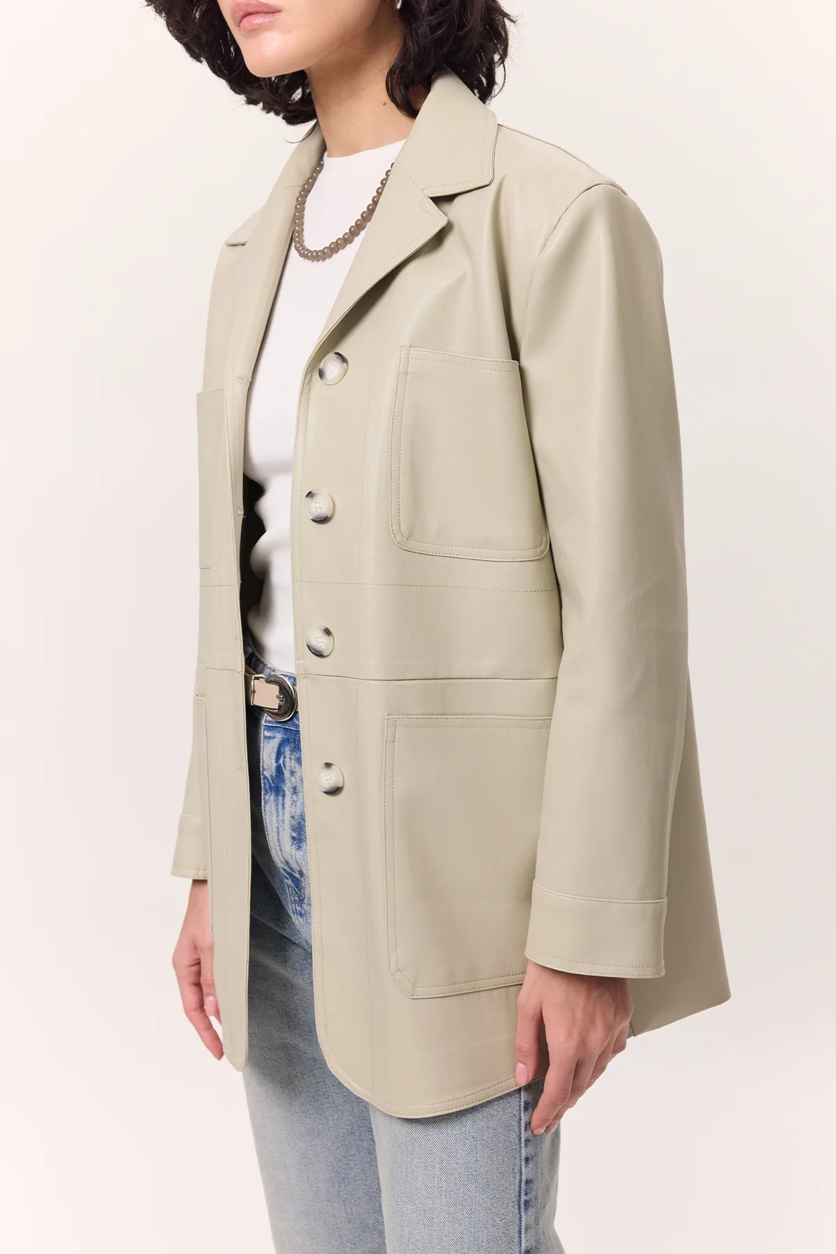 Retro Faux Leather Jacket Pistachio - Image 7