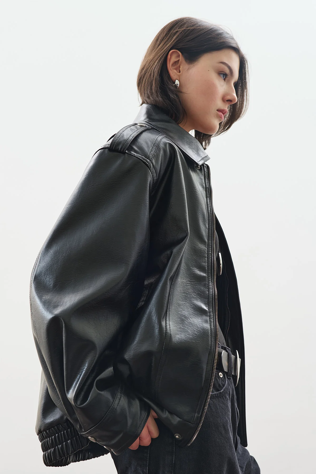 Retro Oversized Leather Jacket Black - Image 5