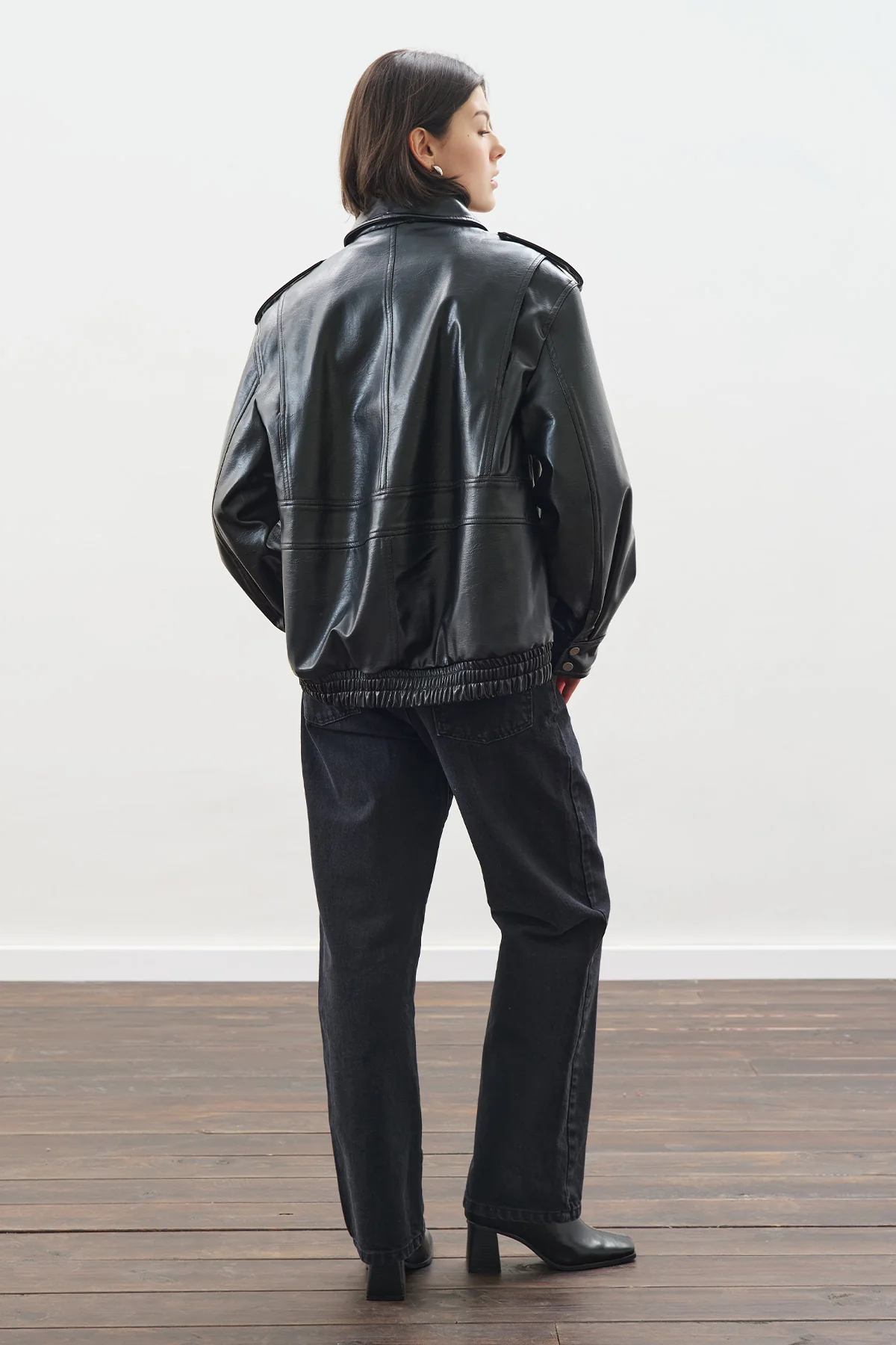 Retro Oversized Leather Jacket Black - Image 7