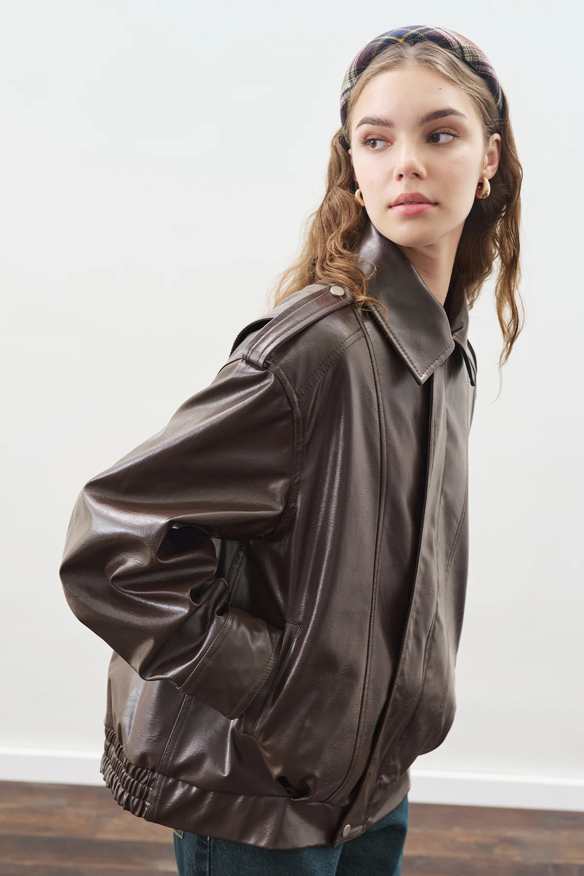 Retro Oversized Leather Jacket Dark Brown - Image 6