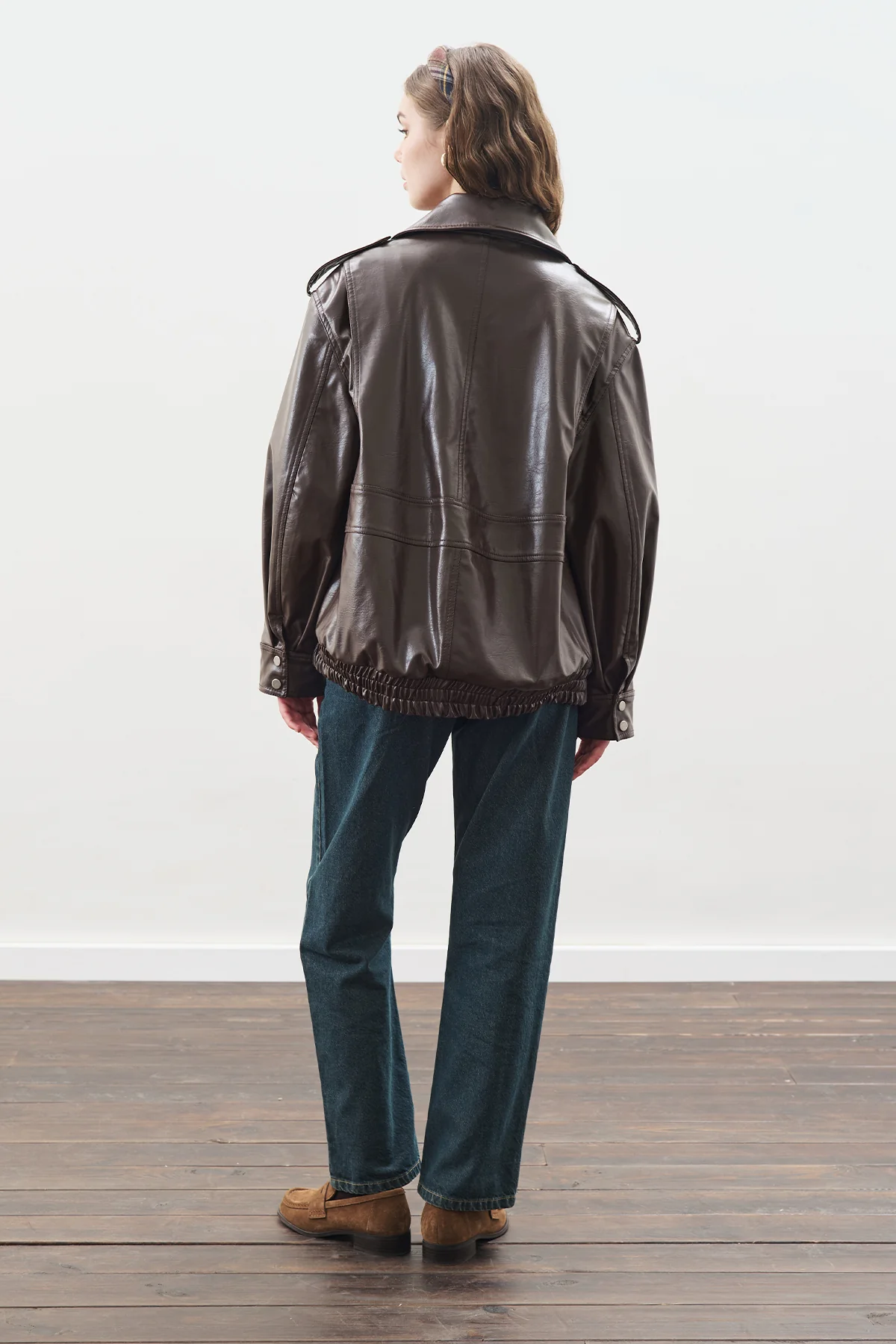 Retro Oversized Leather Jacket Dark Brown - Image 7