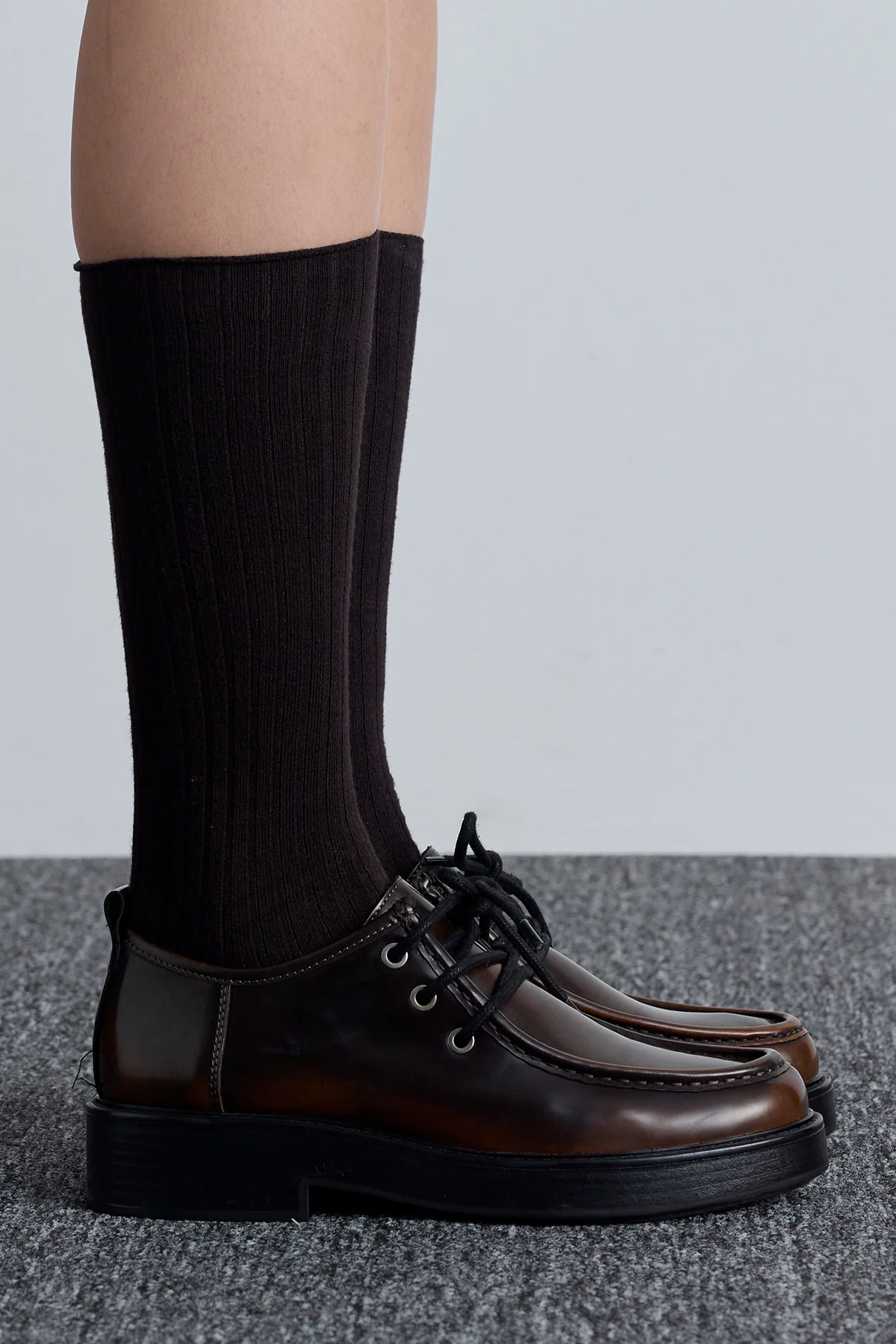 Ribbed Long Socks Dark Brown - Image 2