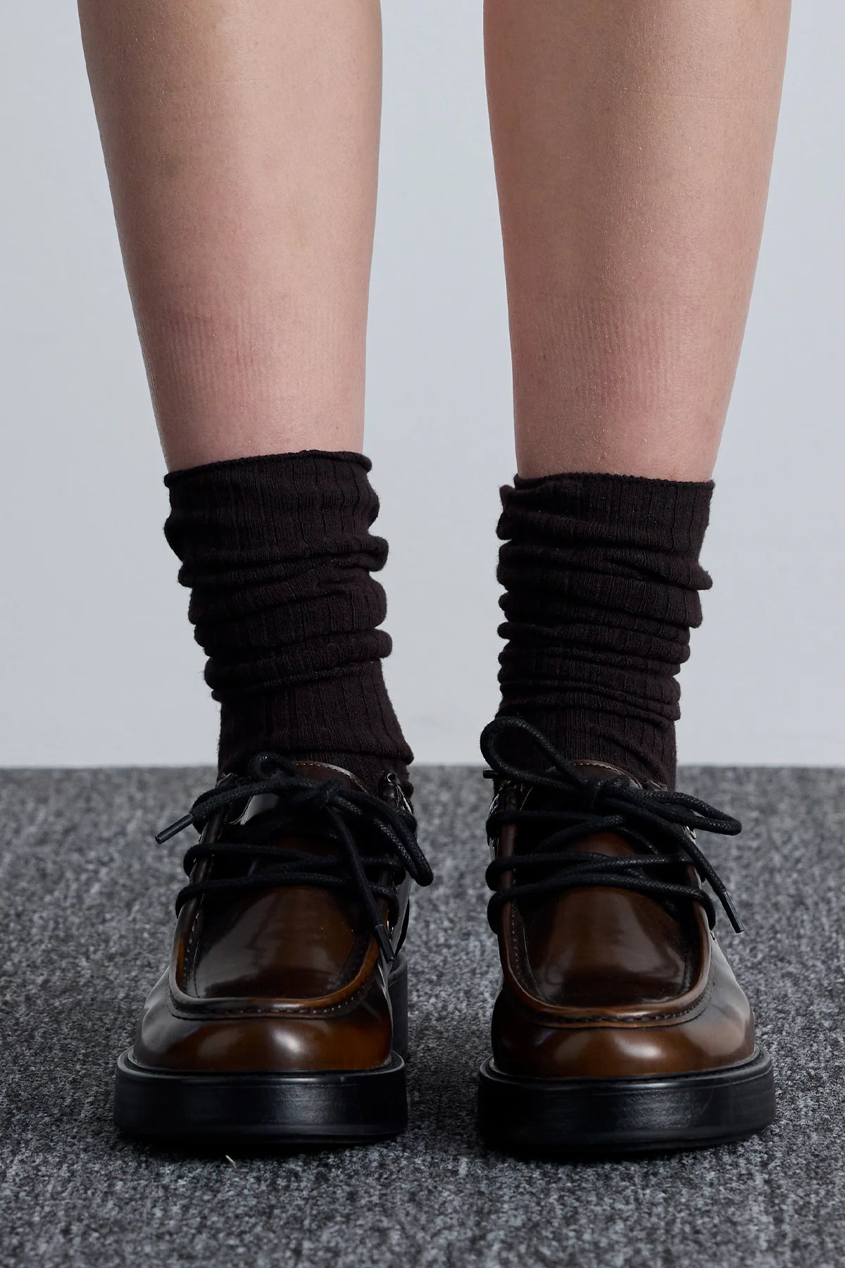 Ribbed Long Socks Dark Brown - Image 3