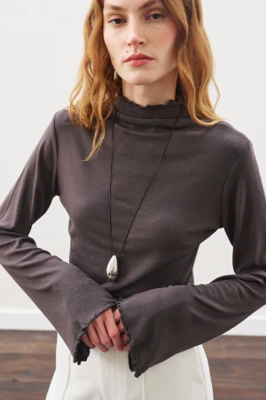Ribbed Turtleneck Top Anthracite - Image 2