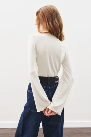 Ribbed Turtleneck Top Ecru - Image 6