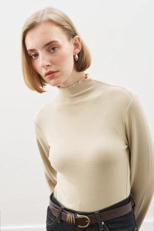 Ribbed Turtleneck Top Stone - Image 3