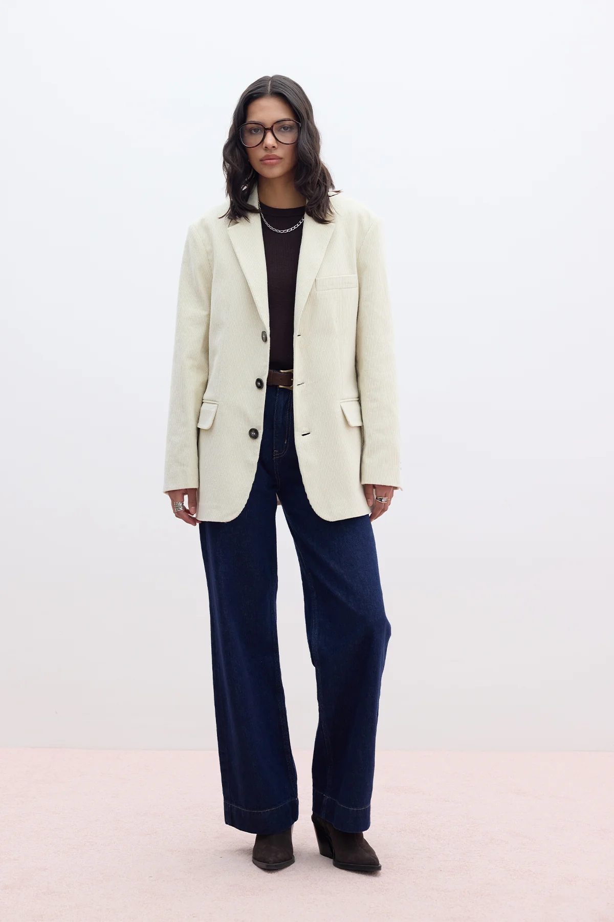 Ribbed Velvet Blazer Vanilla - Image 3