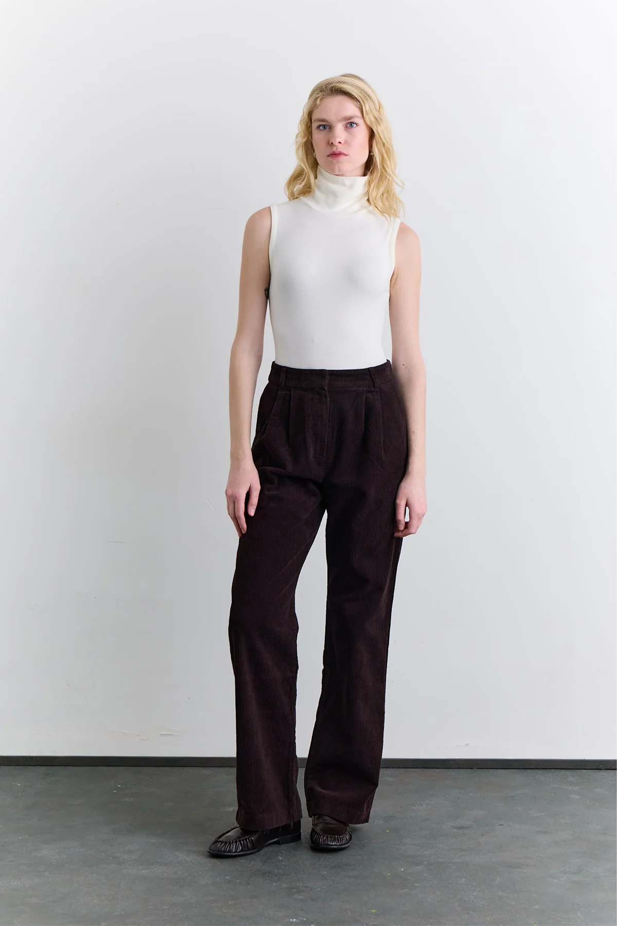 Ribbed Velvet Straight Fit Trousers Dark Brown - Image 2