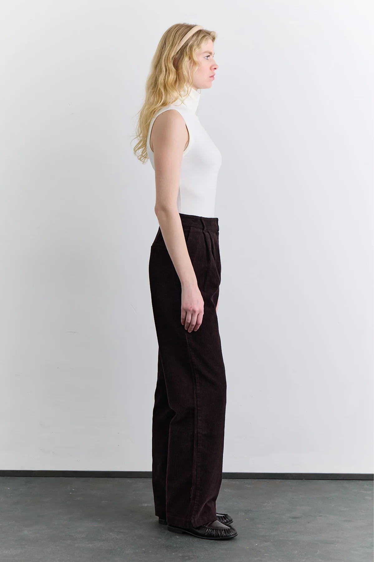Ribbed Velvet Straight Fit Trousers Dark Brown - Image 4