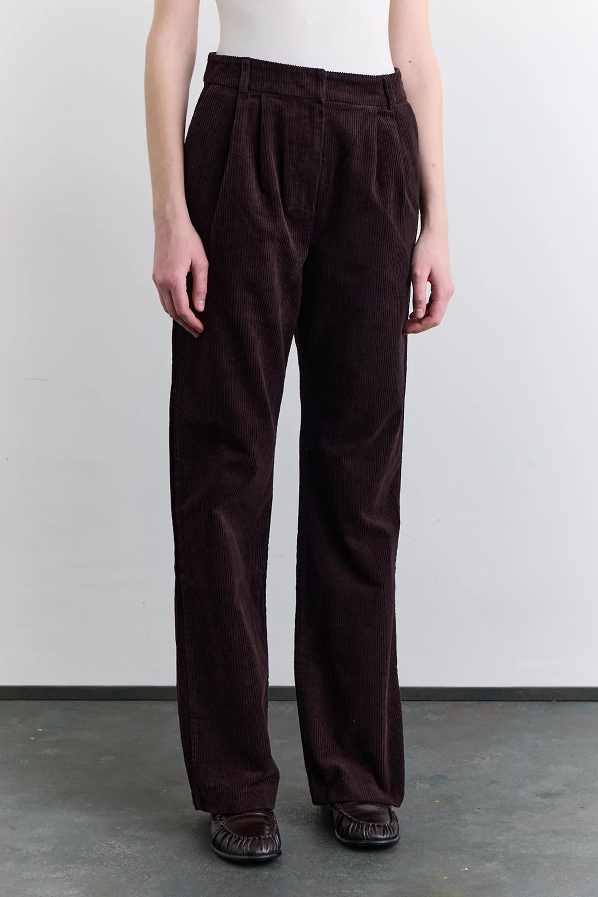 Ribbed Velvet Straight Fit Trousers Dark Brown - Image 5