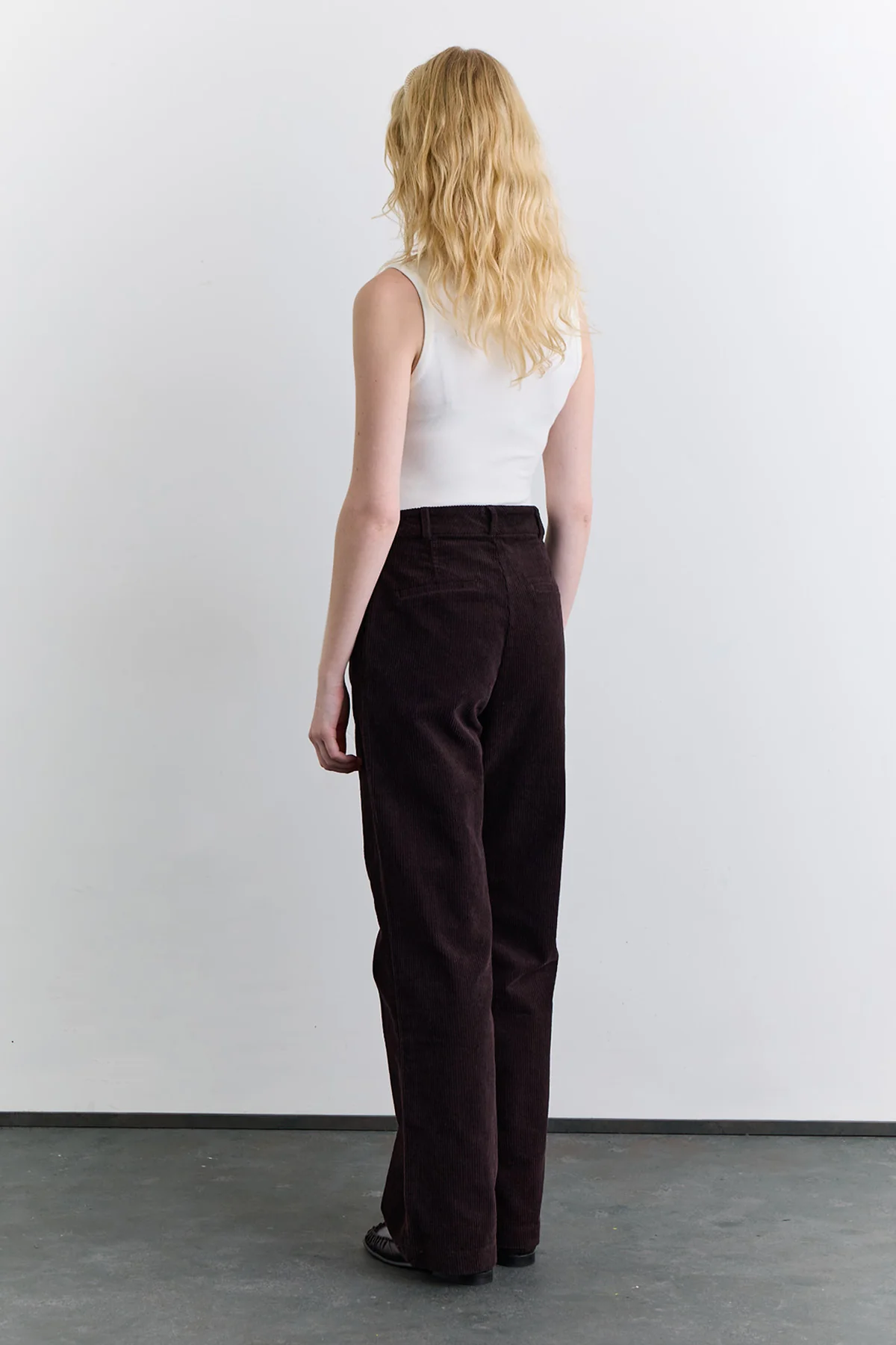Ribbed Velvet Straight Fit Trousers Dark Brown - Image 7