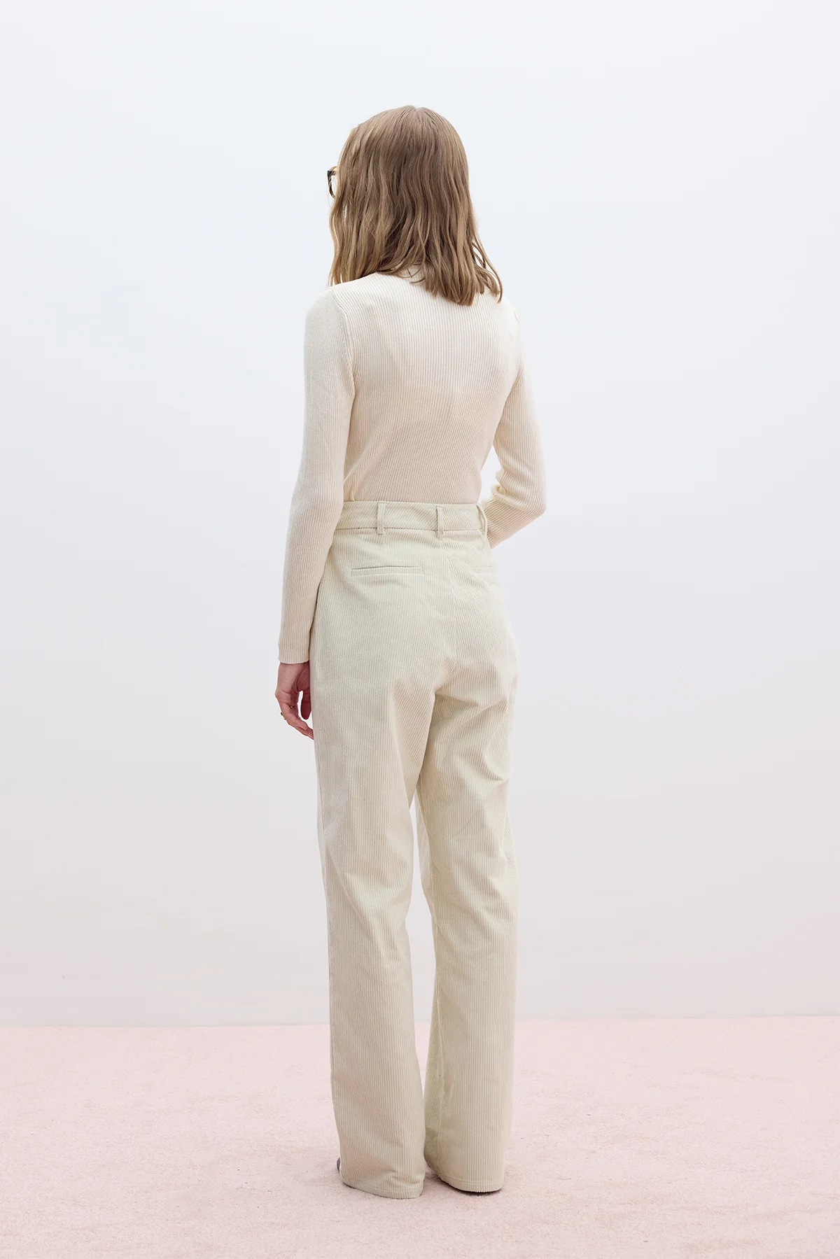 Ribbed Velvet Straight Fit Trousers Vanilla - Image 6