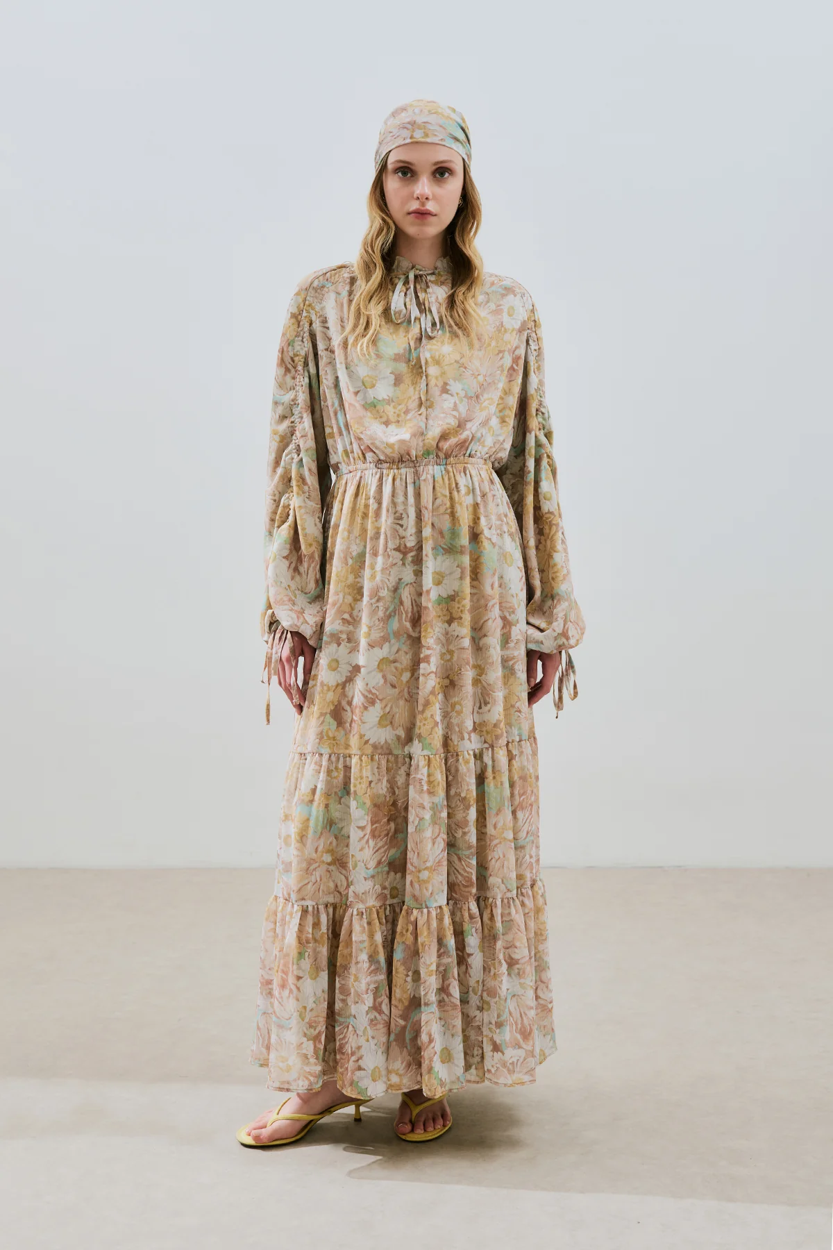 Ruched Chiffon Maxi Dress Blossoms