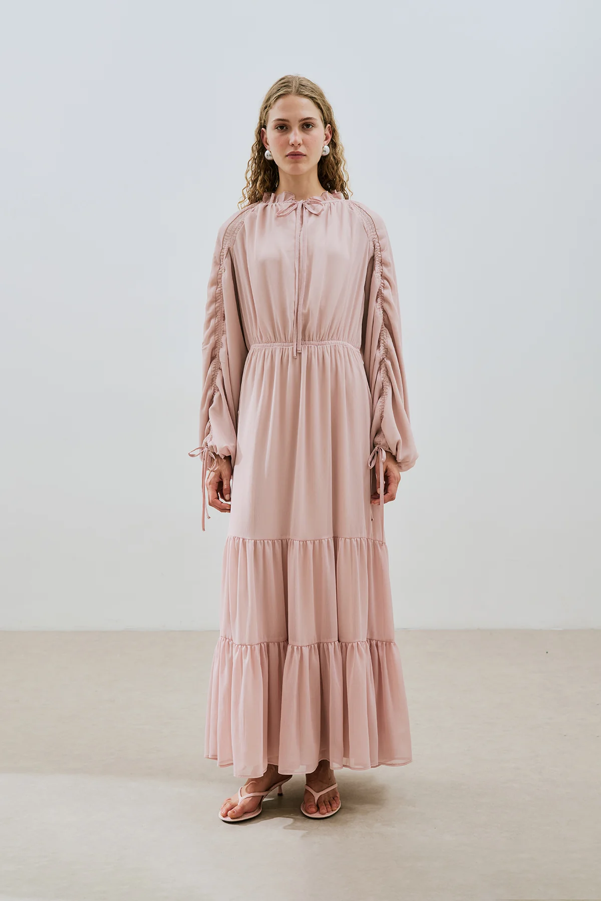 Ruched Chiffon Maxi Dress Powder