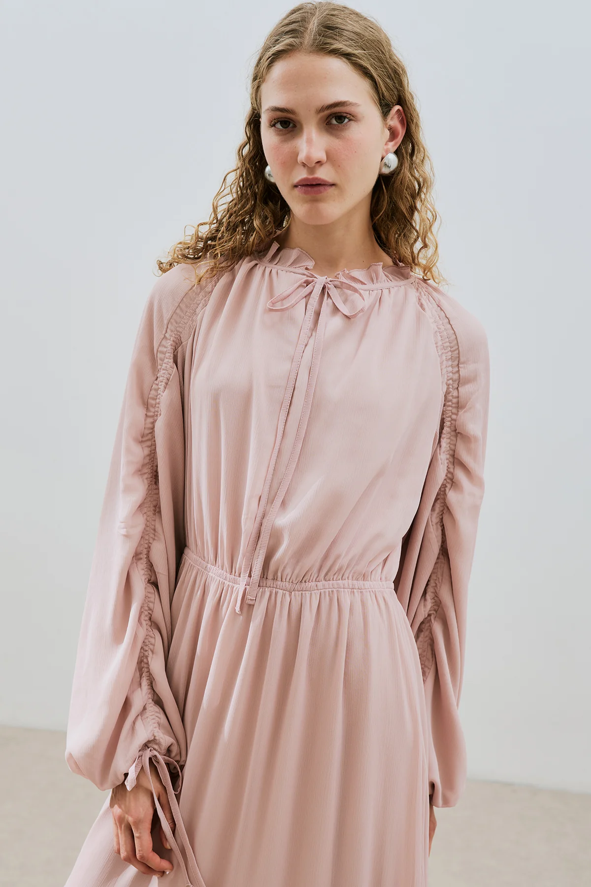 Ruched Chiffon Maxi Dress Powder - Image 3