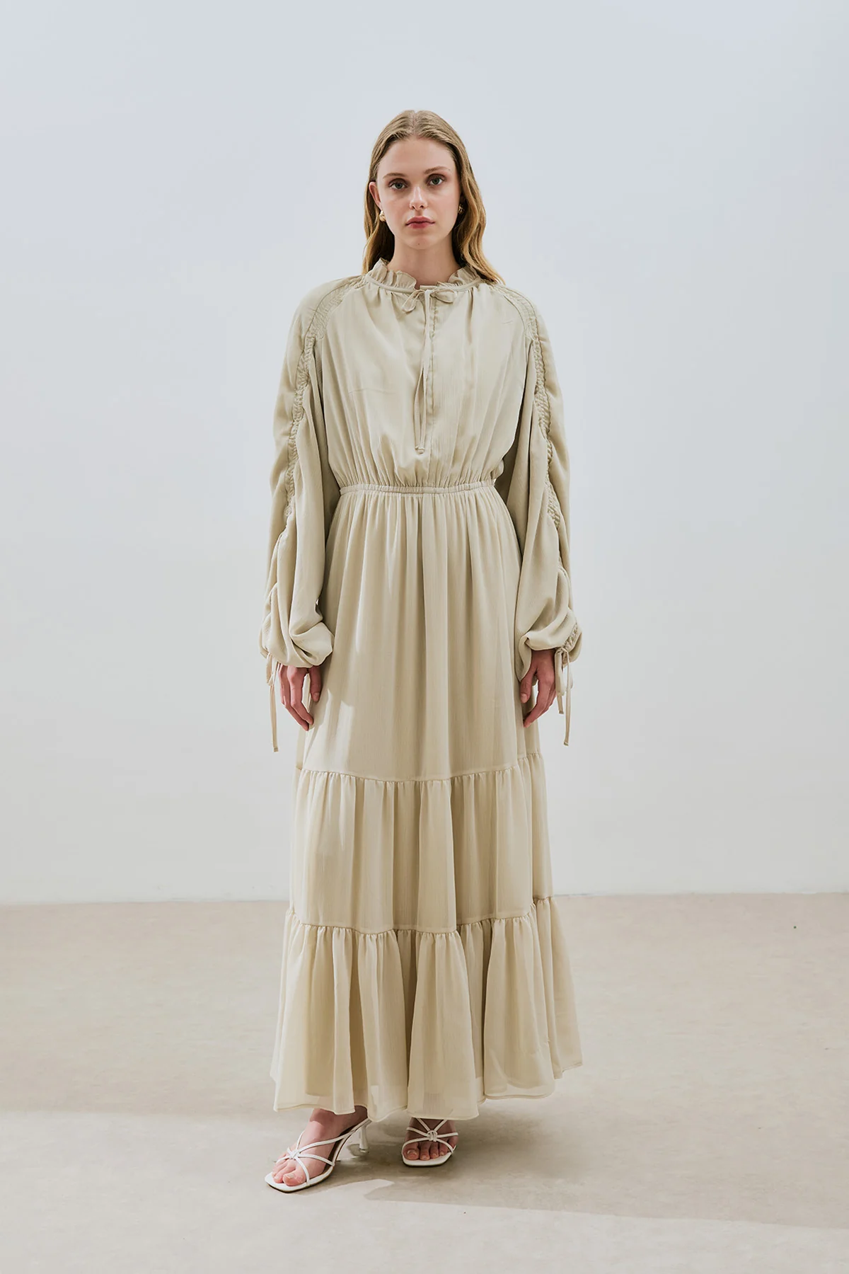 Ruched Chiffon Maxi Dress Sage Green