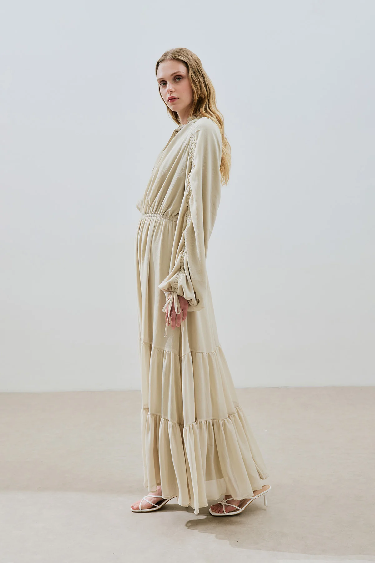 Ruched Chiffon Maxi Dress Sage Green - Image 7
