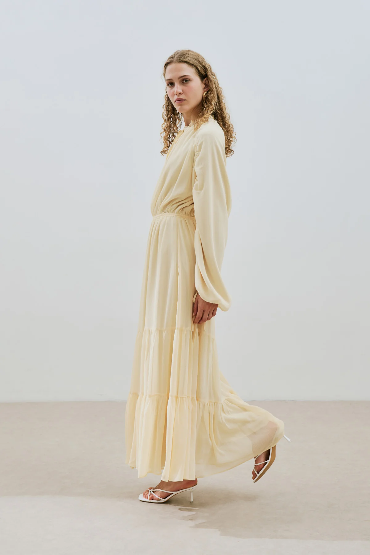 Ruched Chiffon Maxi Dress Soft Yellow - Image 4