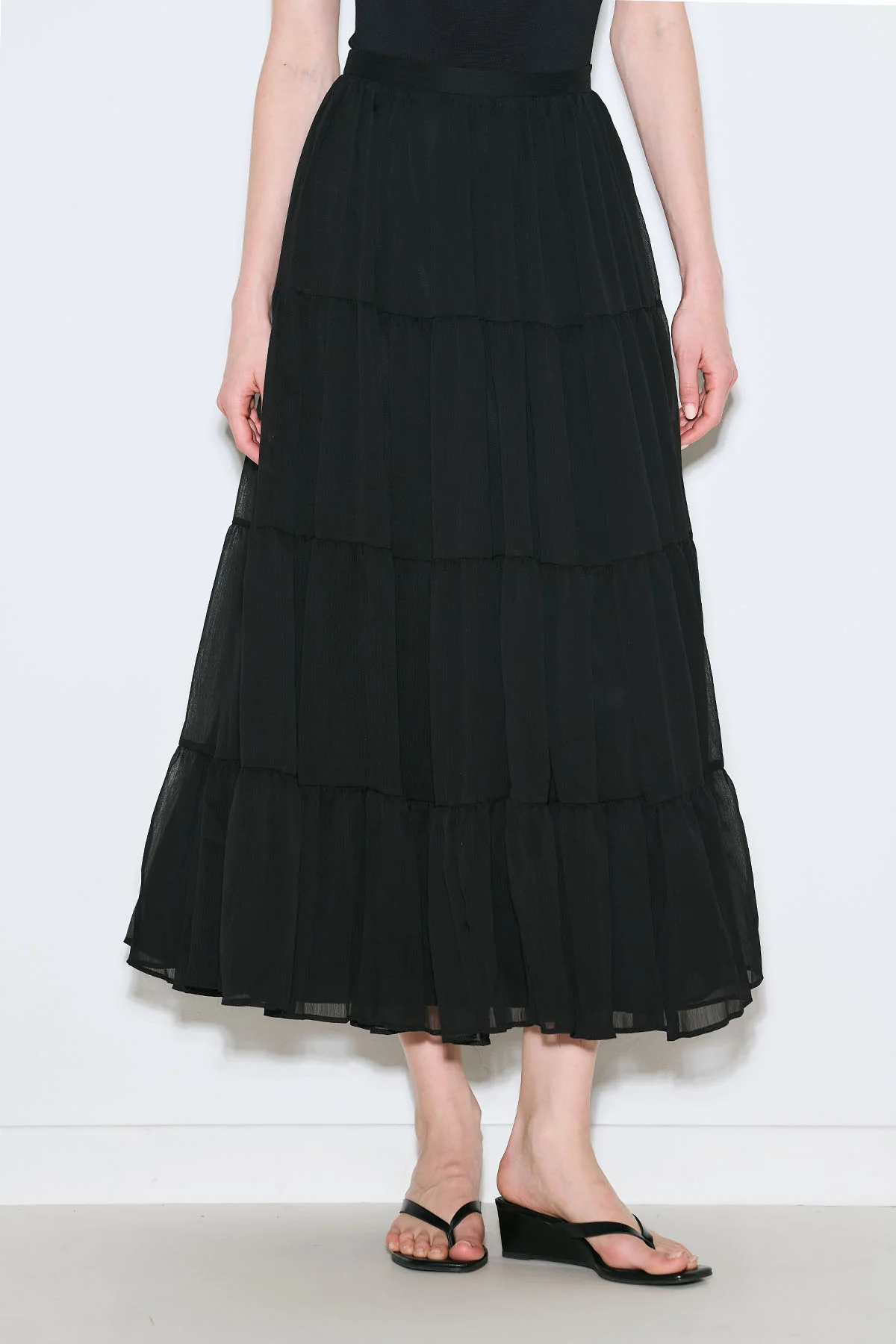 Ruched Chiffon Maxi Skirt Black - Image 5