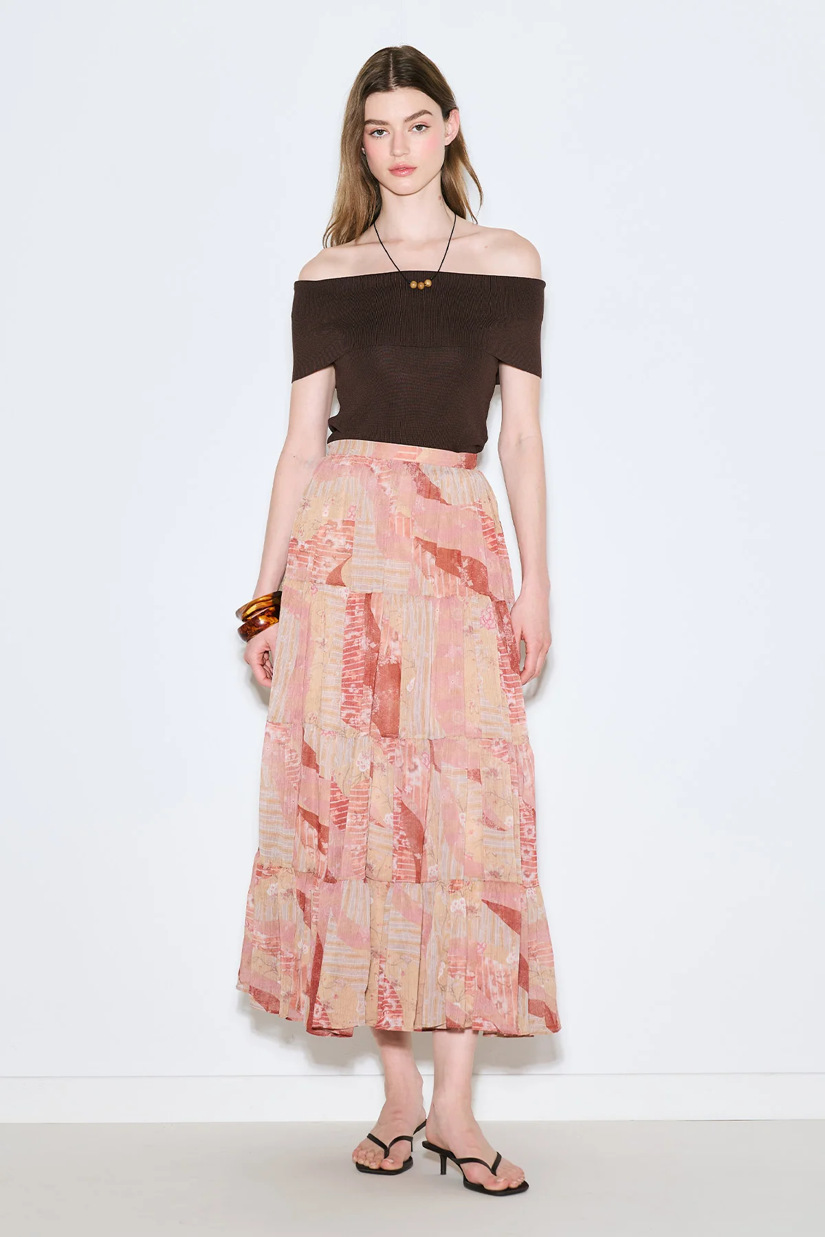 Ruched Chiffon Maxi Skirt Bohem